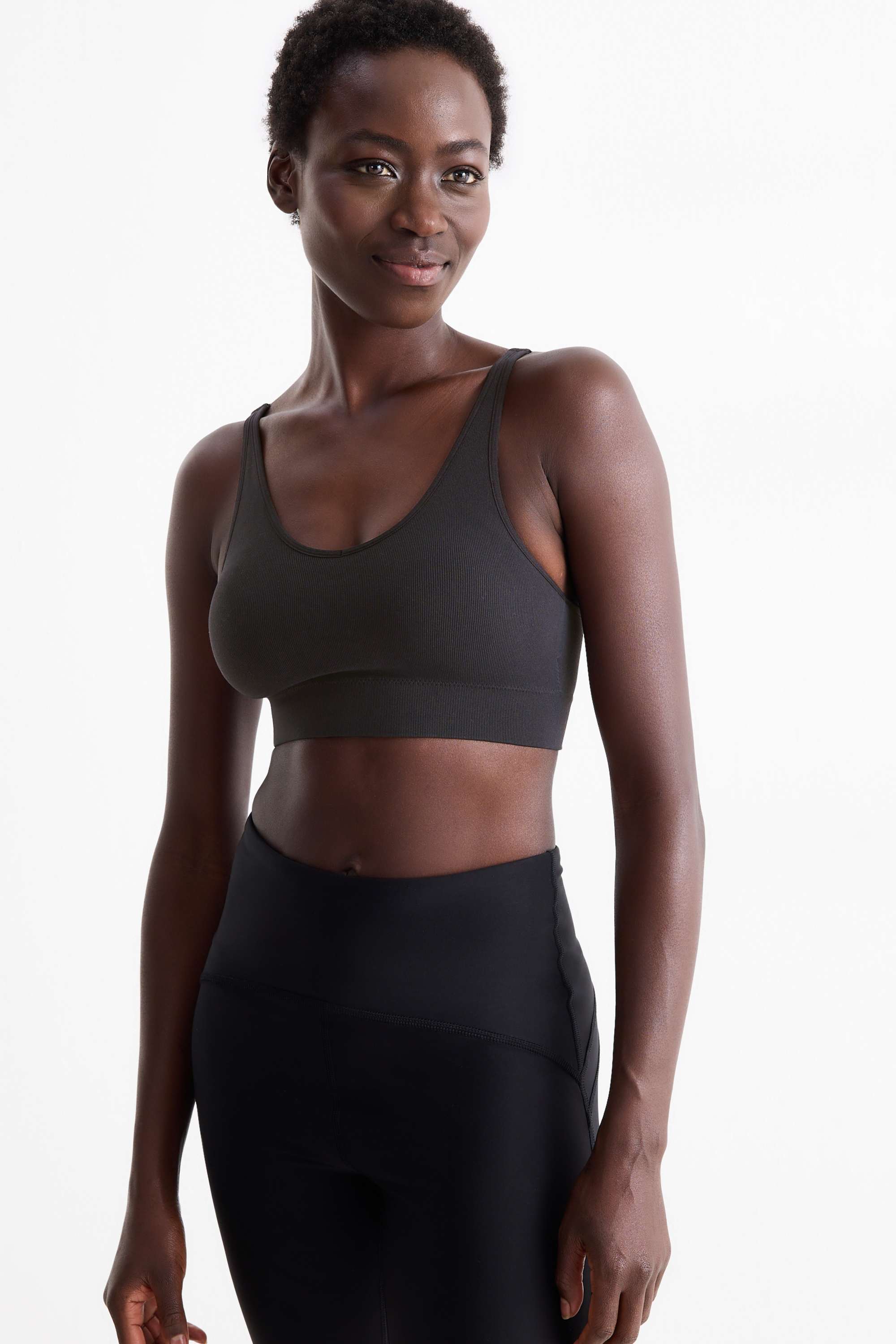 Sports bra - padded - ribbed - seamless black