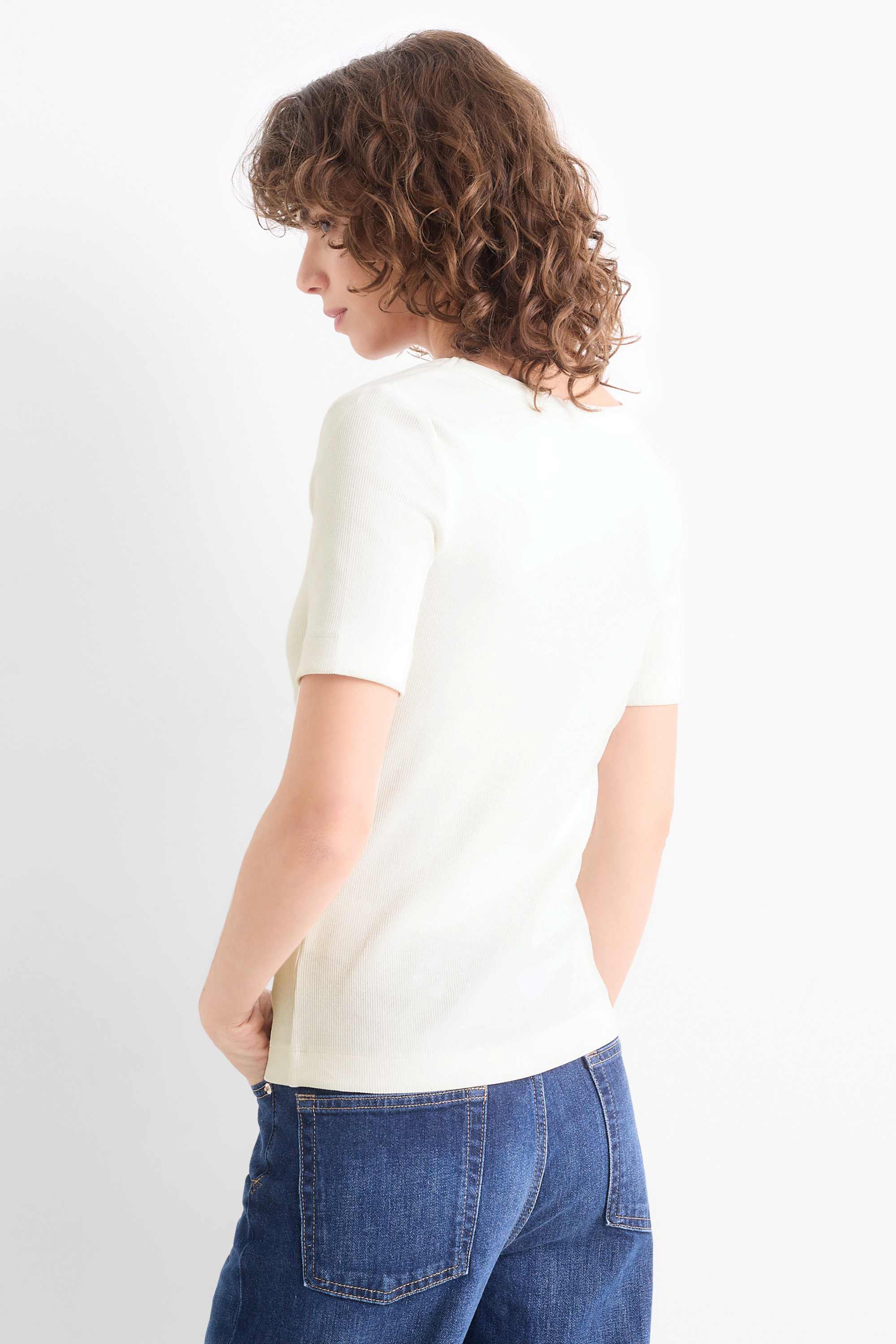 T-shirt - regular fit - ribbed white