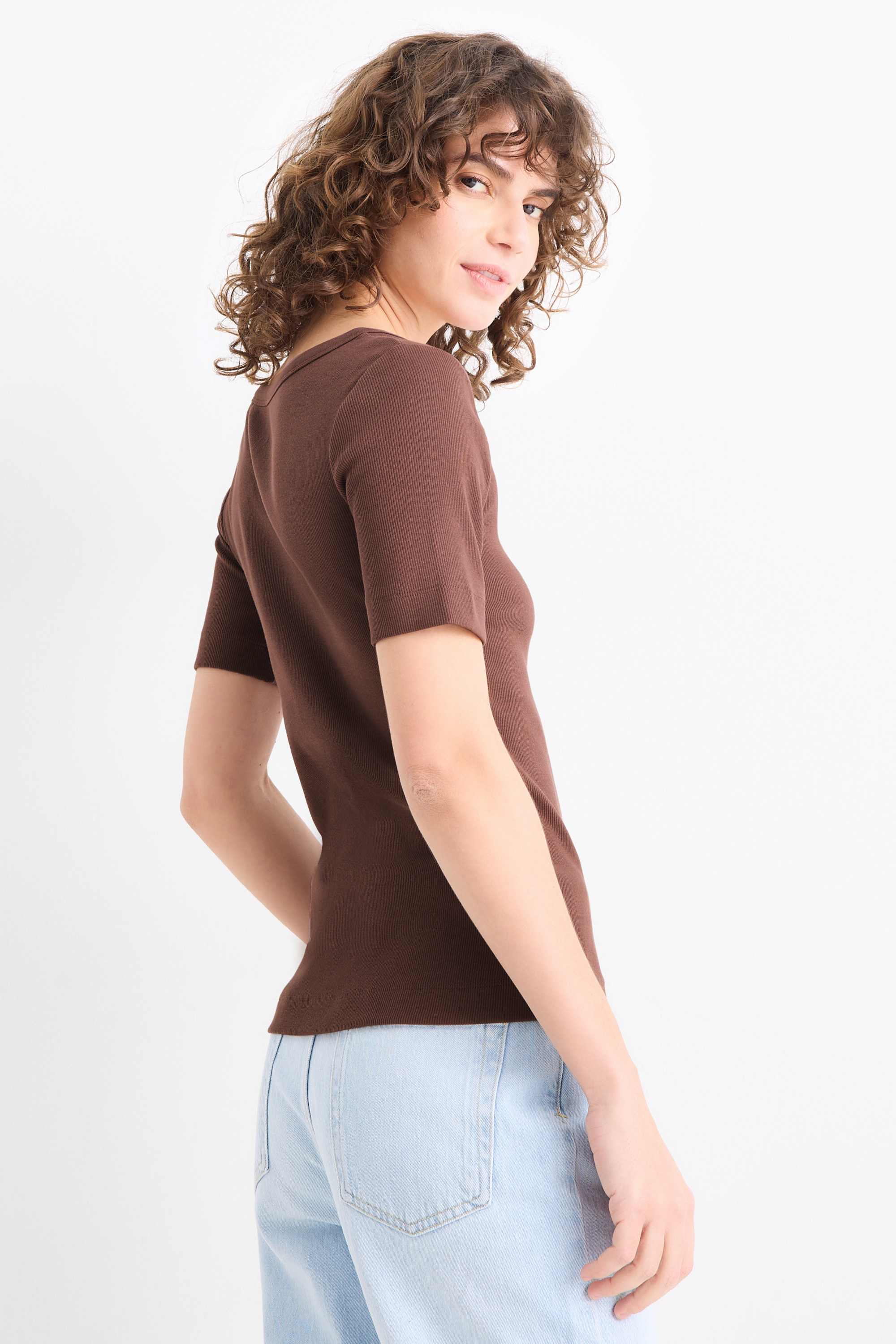 T-shirt - regular fit - ribbed brown