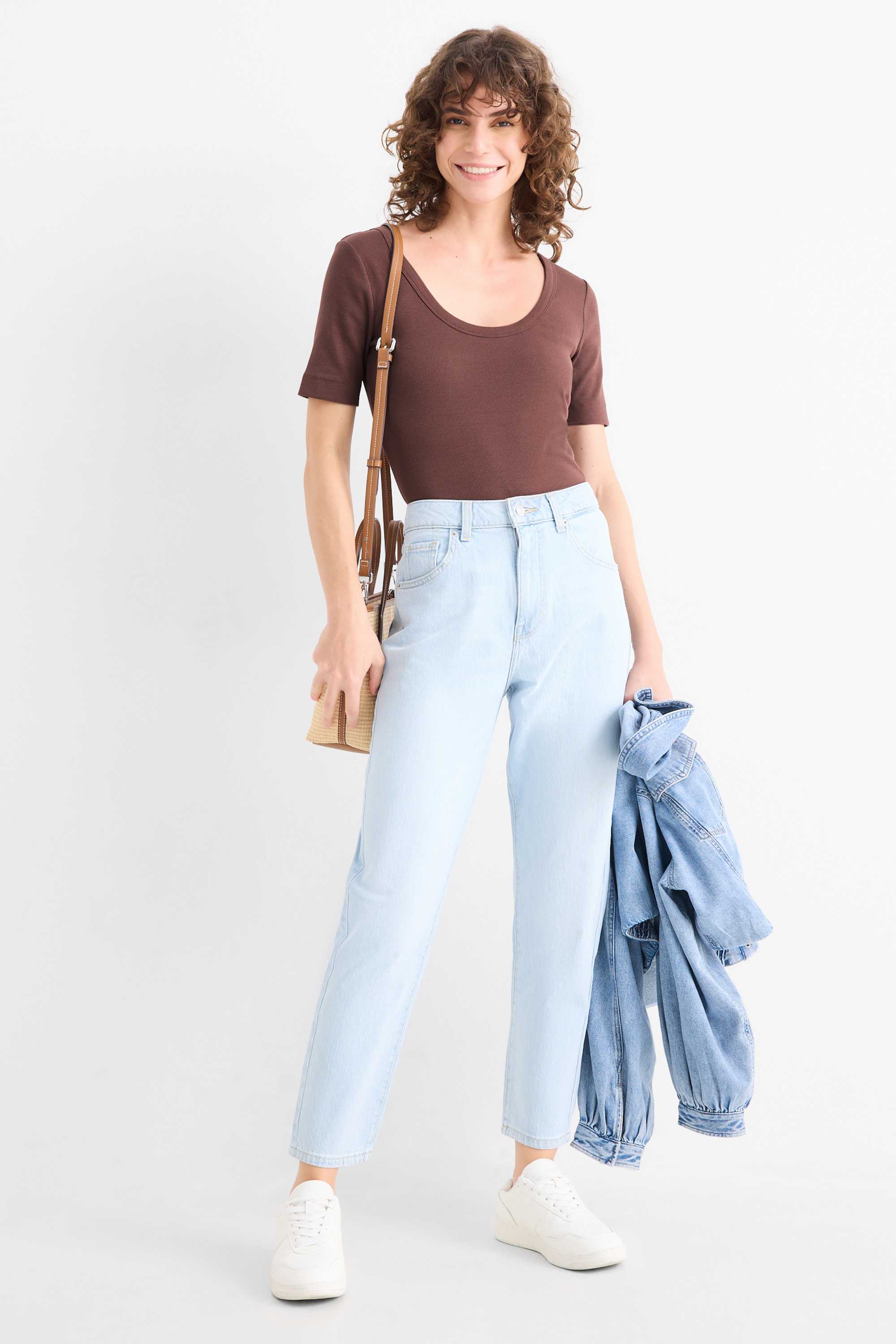 T-shirt - regular fit - ribbed brown