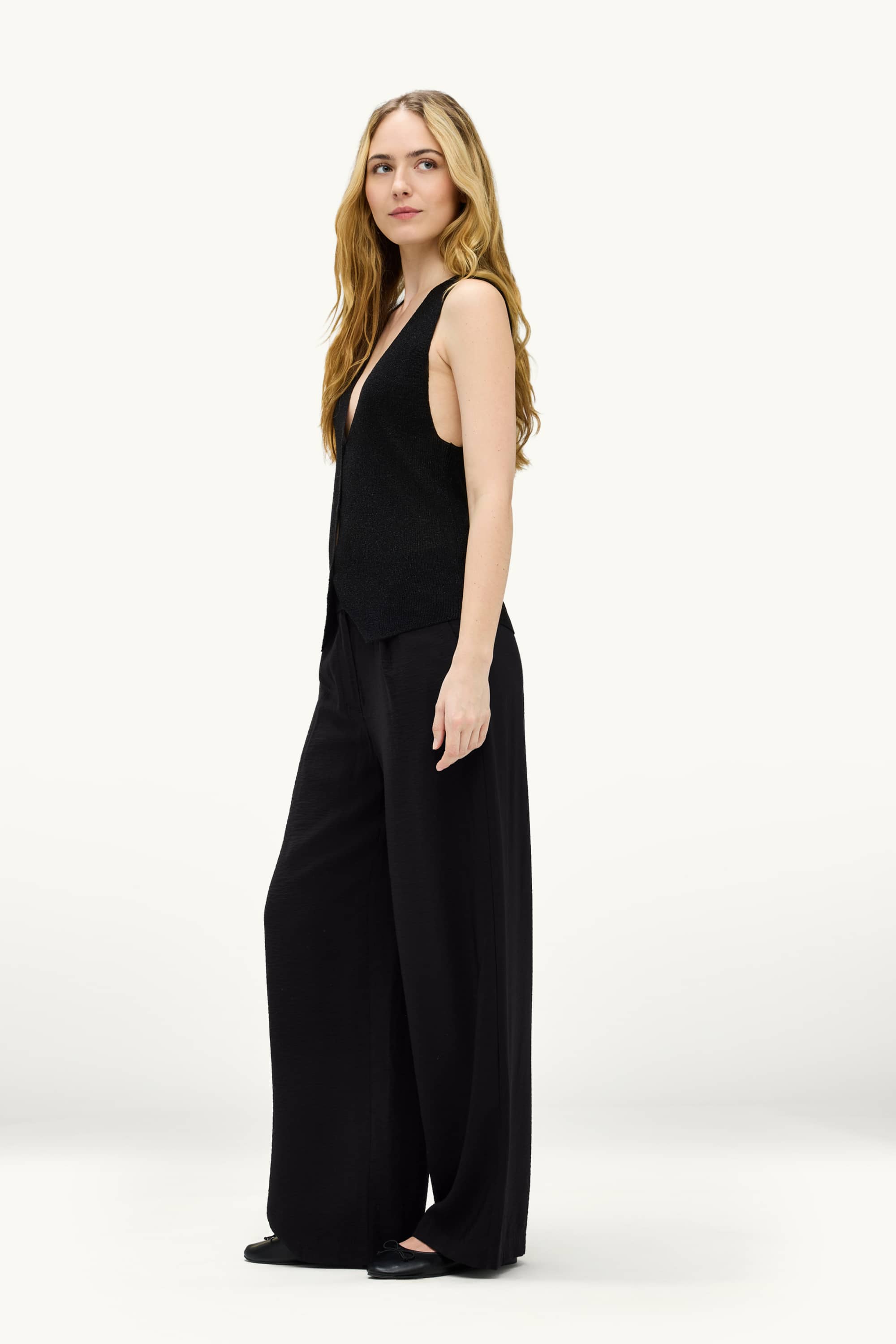 Cloth trousers - high waist - wide leg black