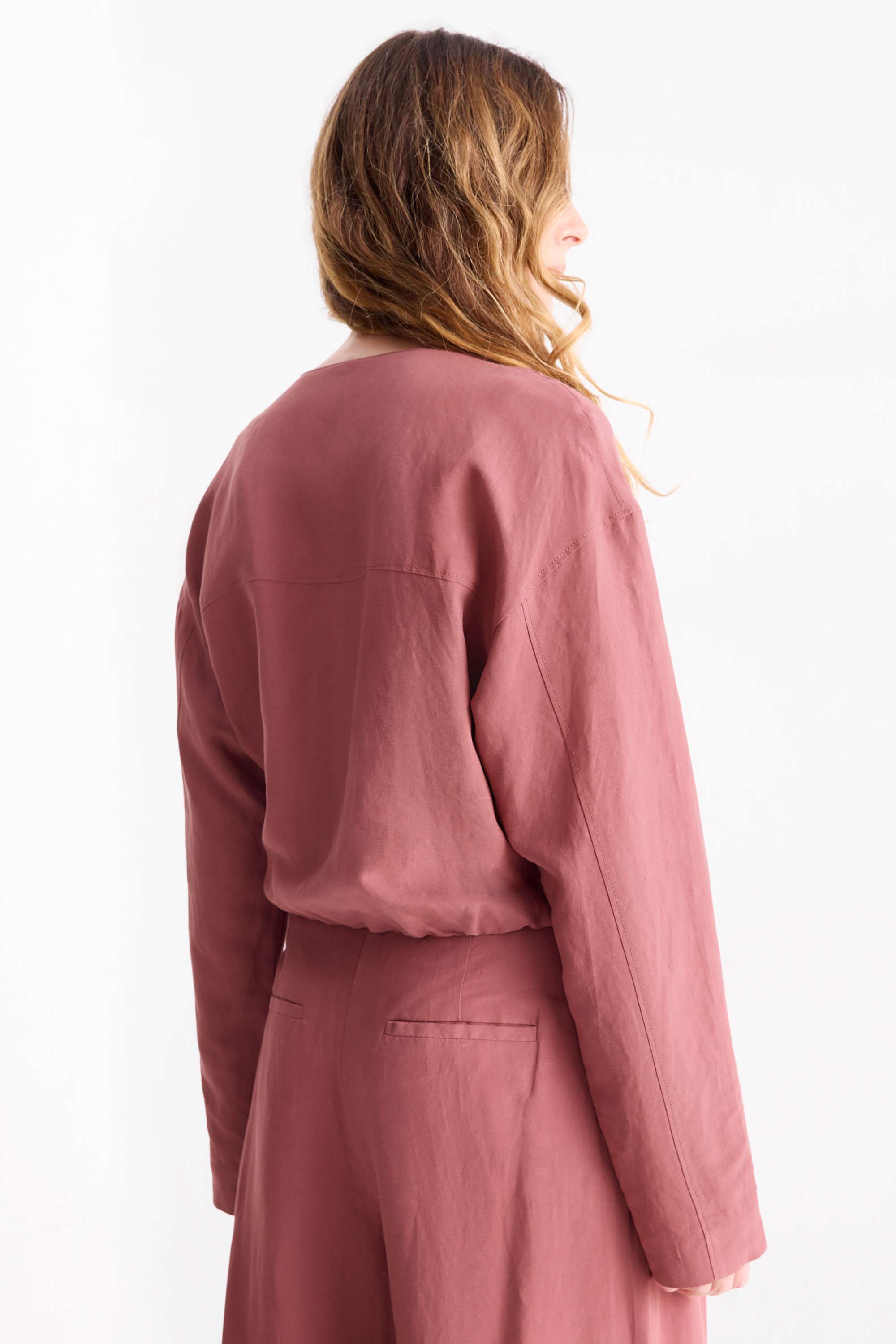Bomber jacket with linen content dark rose