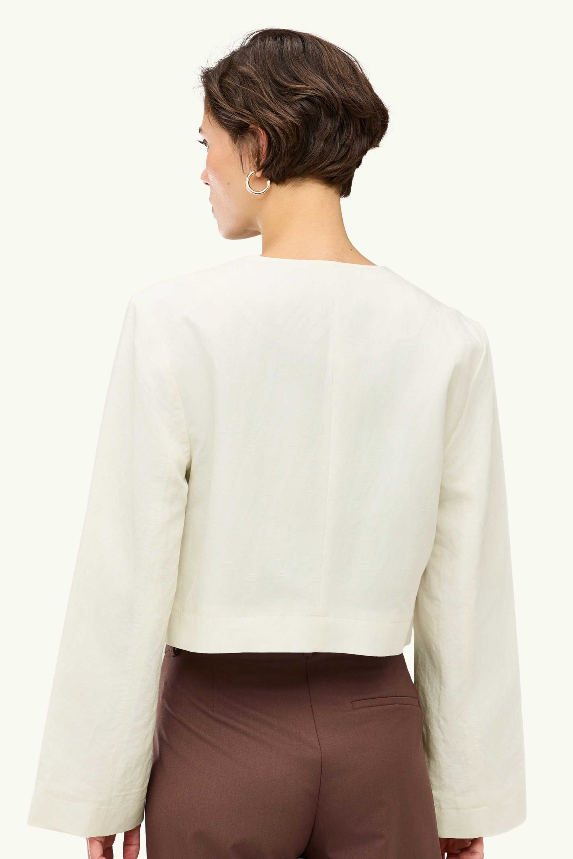 Cropped blazer with linen content - slim fit white