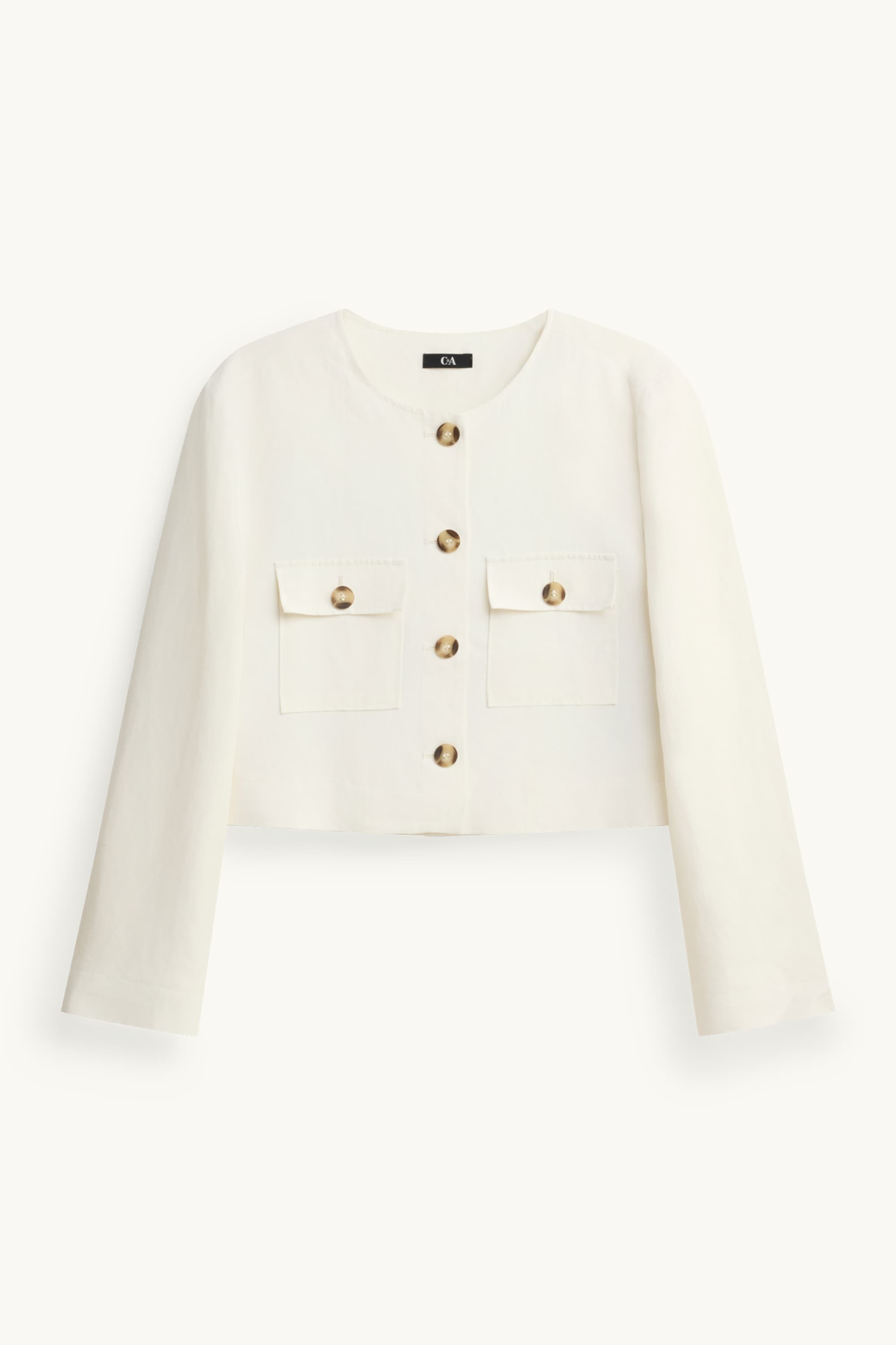 Cropped blazer with linen content - slim fit white