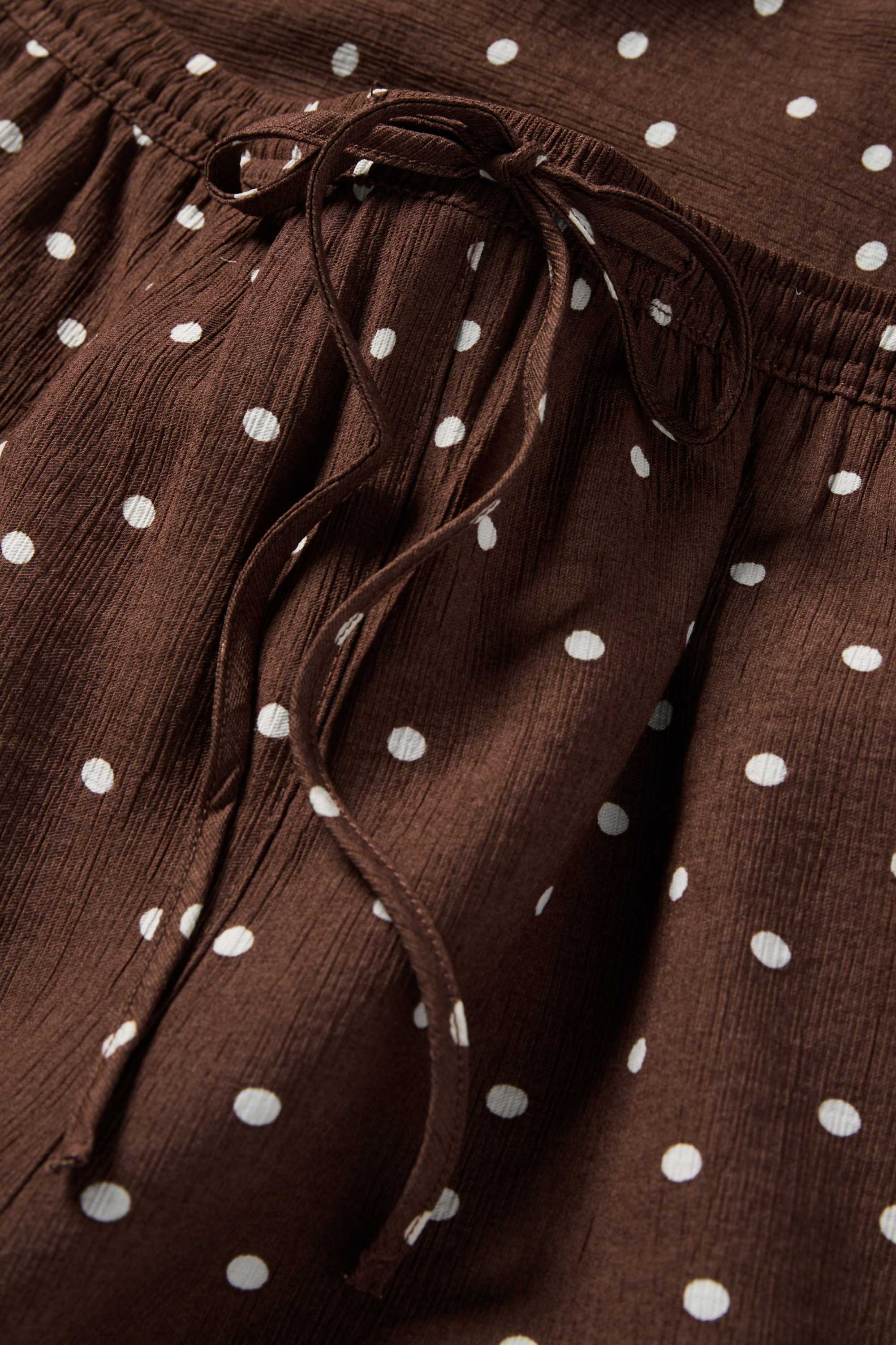 Cloth trousers - mid-rise waist - wide leg - polka dot brown