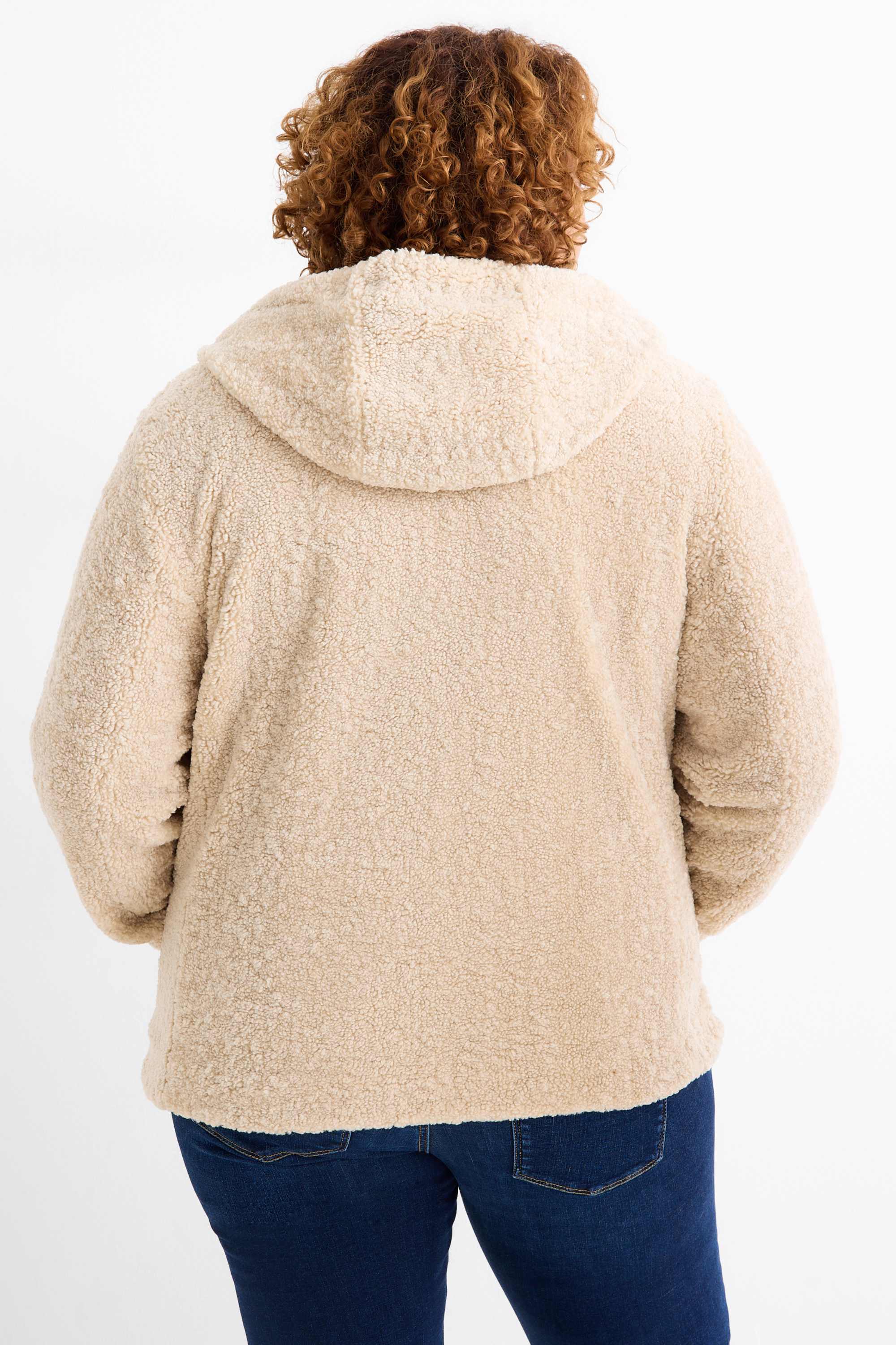 Faux fur jacket with hood beige