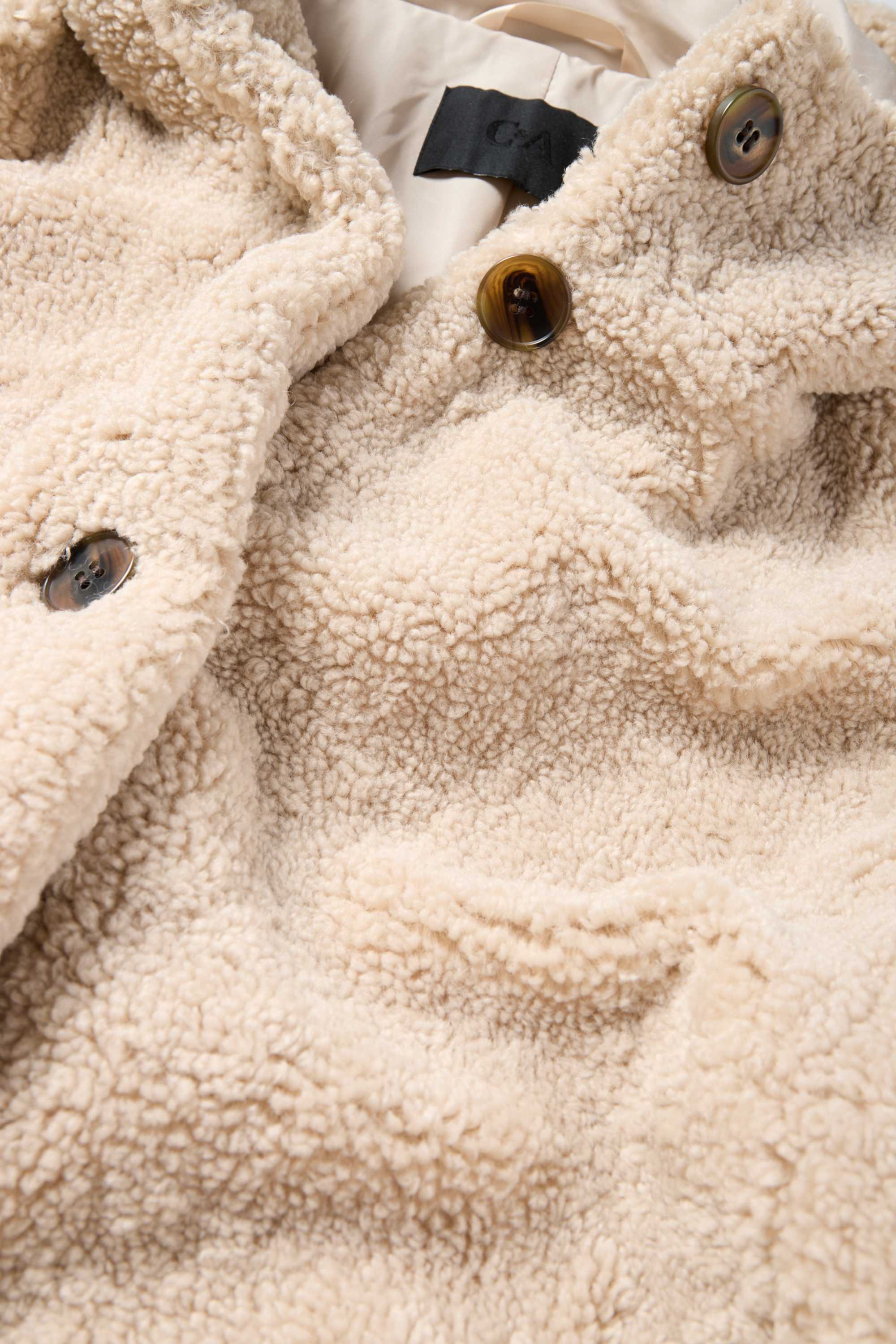 Faux fur jacket with hood beige
