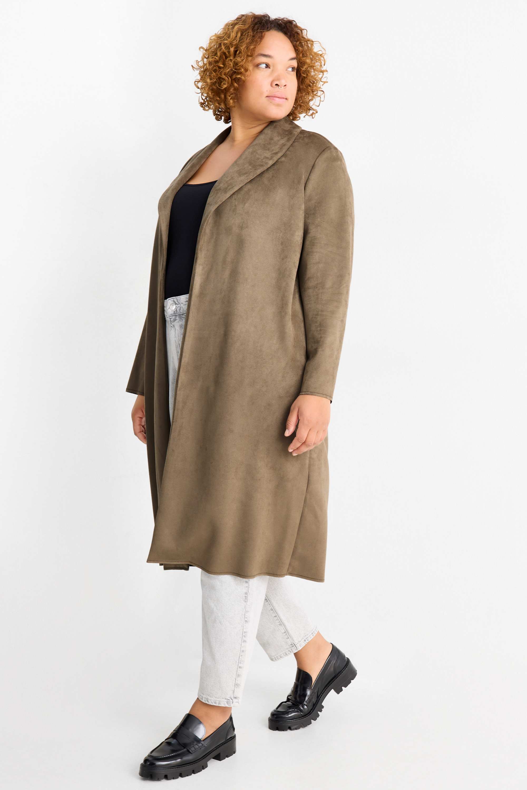 Coat - faux suede brown