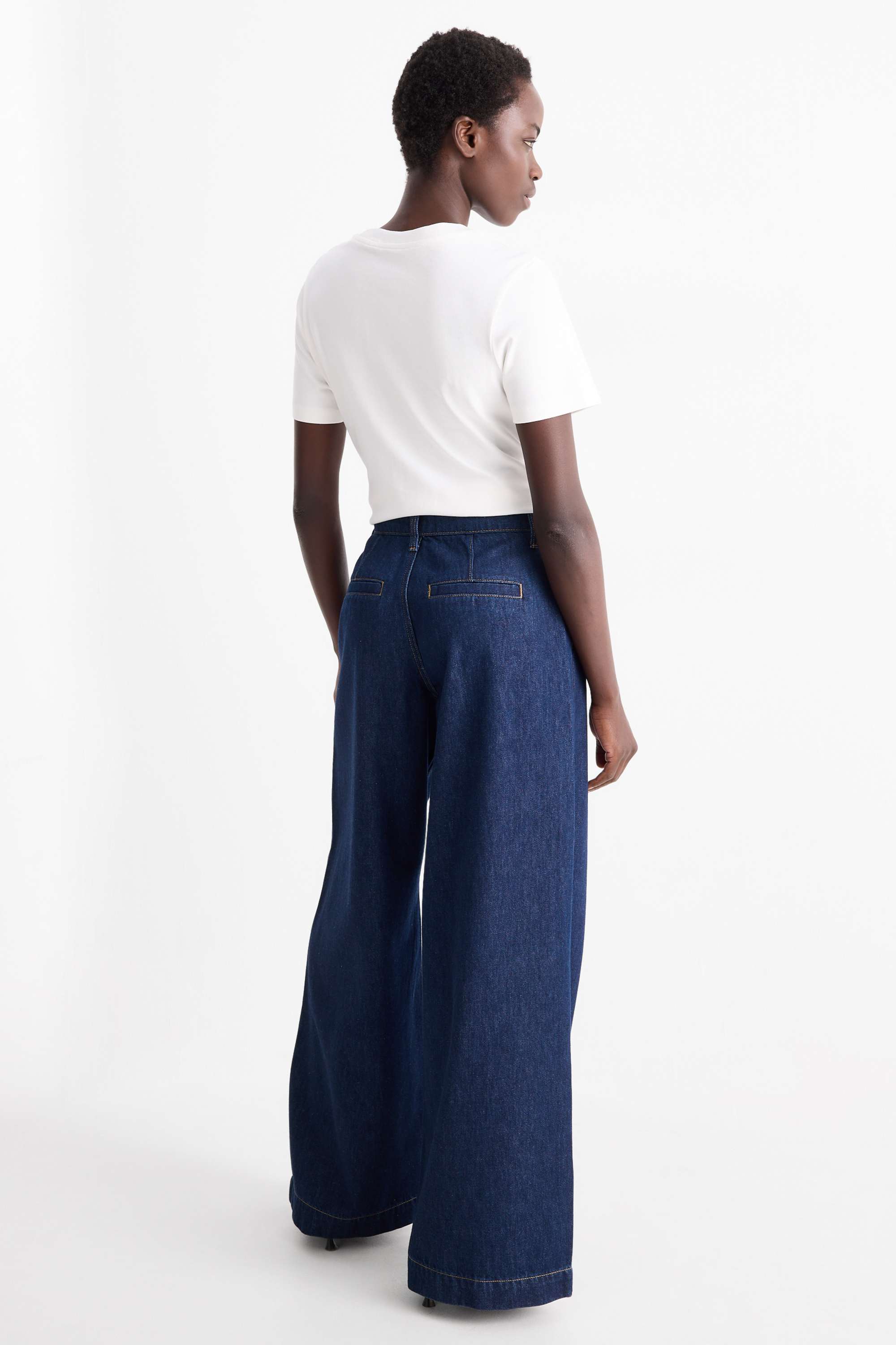 Wide leg jeans - high waist denim-dark blue