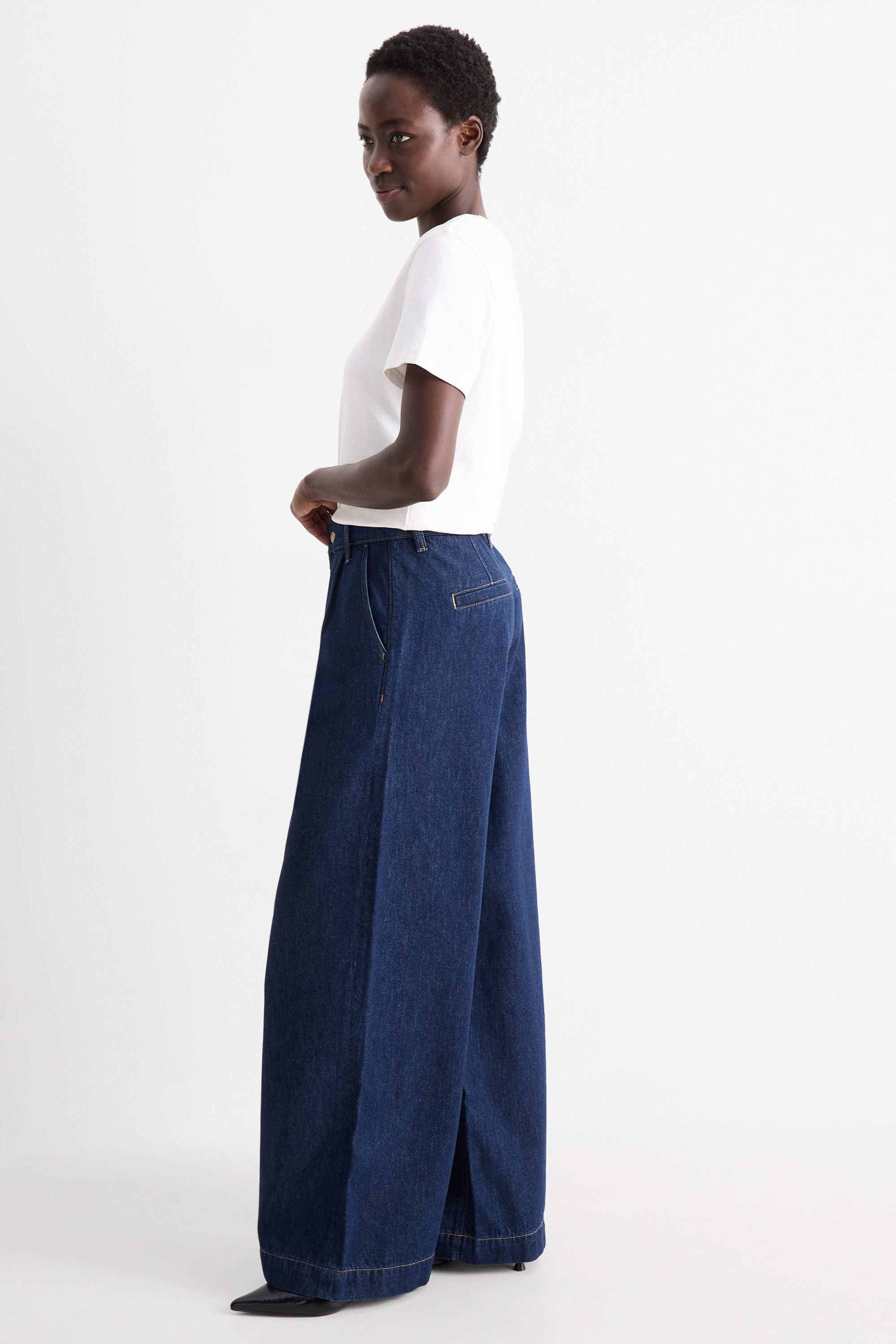 Wide leg jeans - high waist denim-dark blue