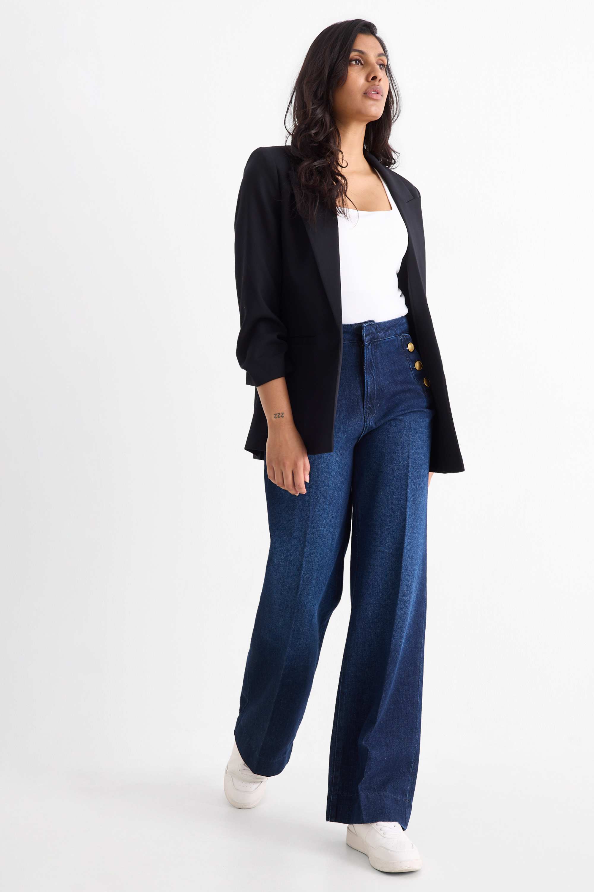 Wide leg jeans - high waist dark blue