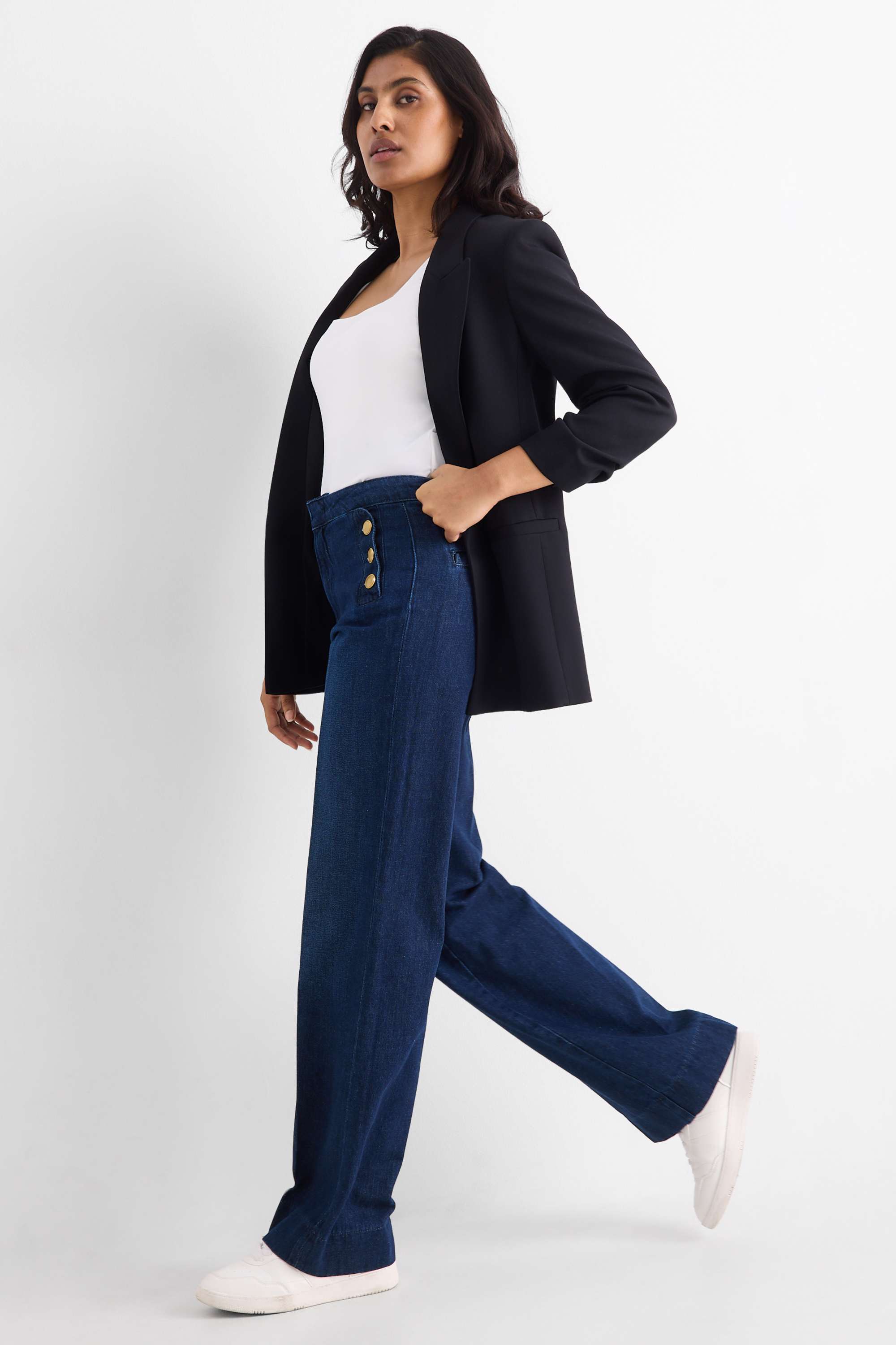 Wide leg jeans - high waist dark blue