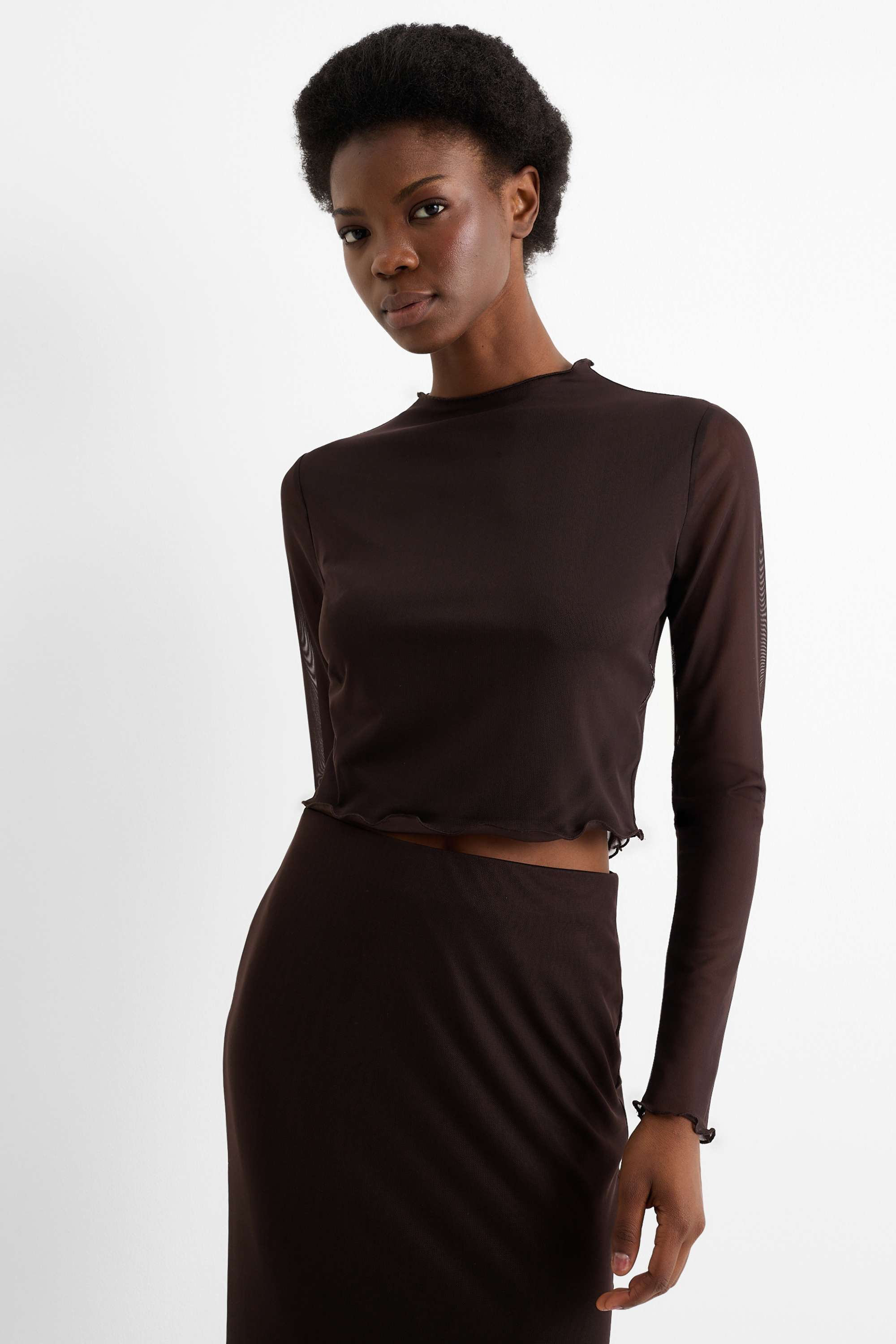 Cropped long sleeve top - slim fit - mesh black