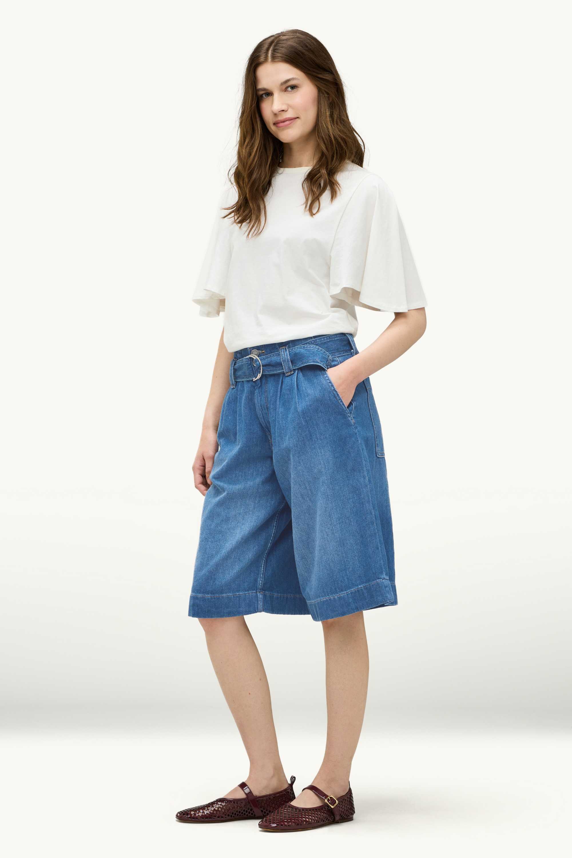 Jorts with belt - high waist blue denim