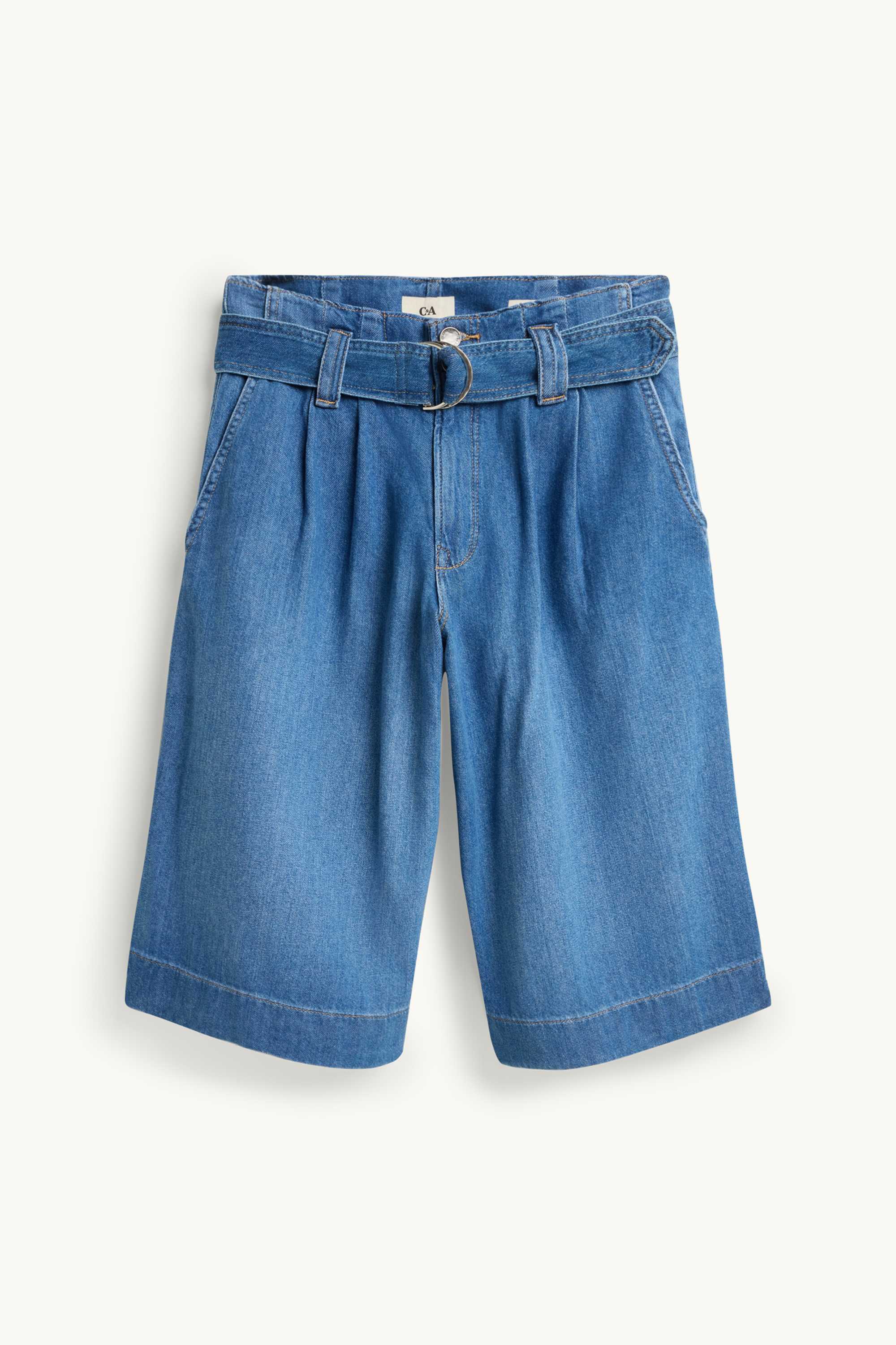 Jorts with belt - high waist blue denim