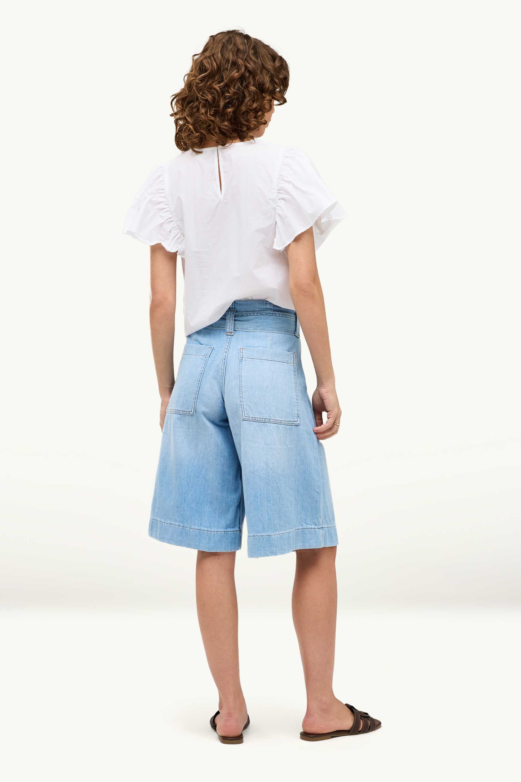Jorts with belt - high waist denim-light blue