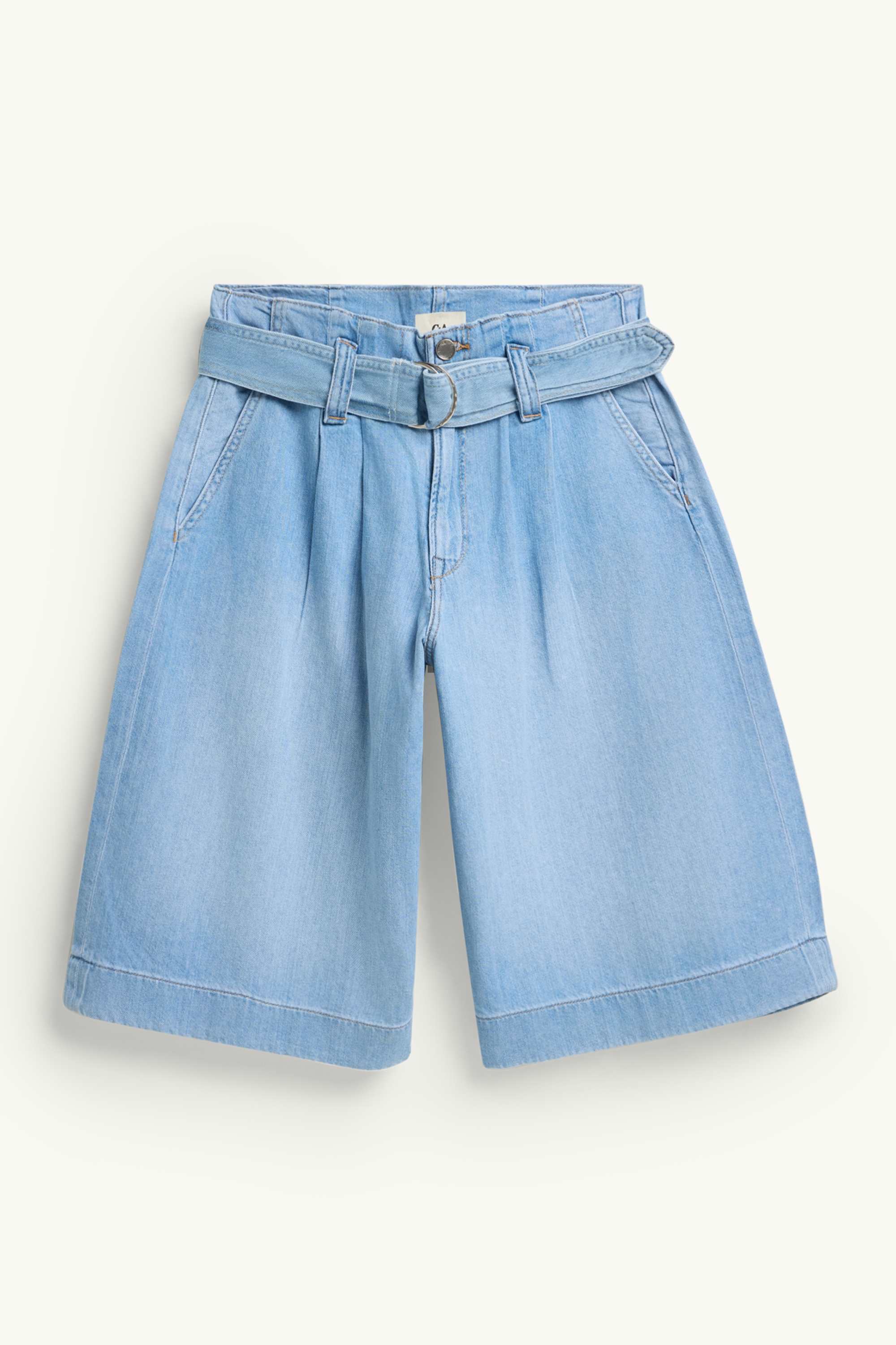Jorts with belt - high waist denim-light blue