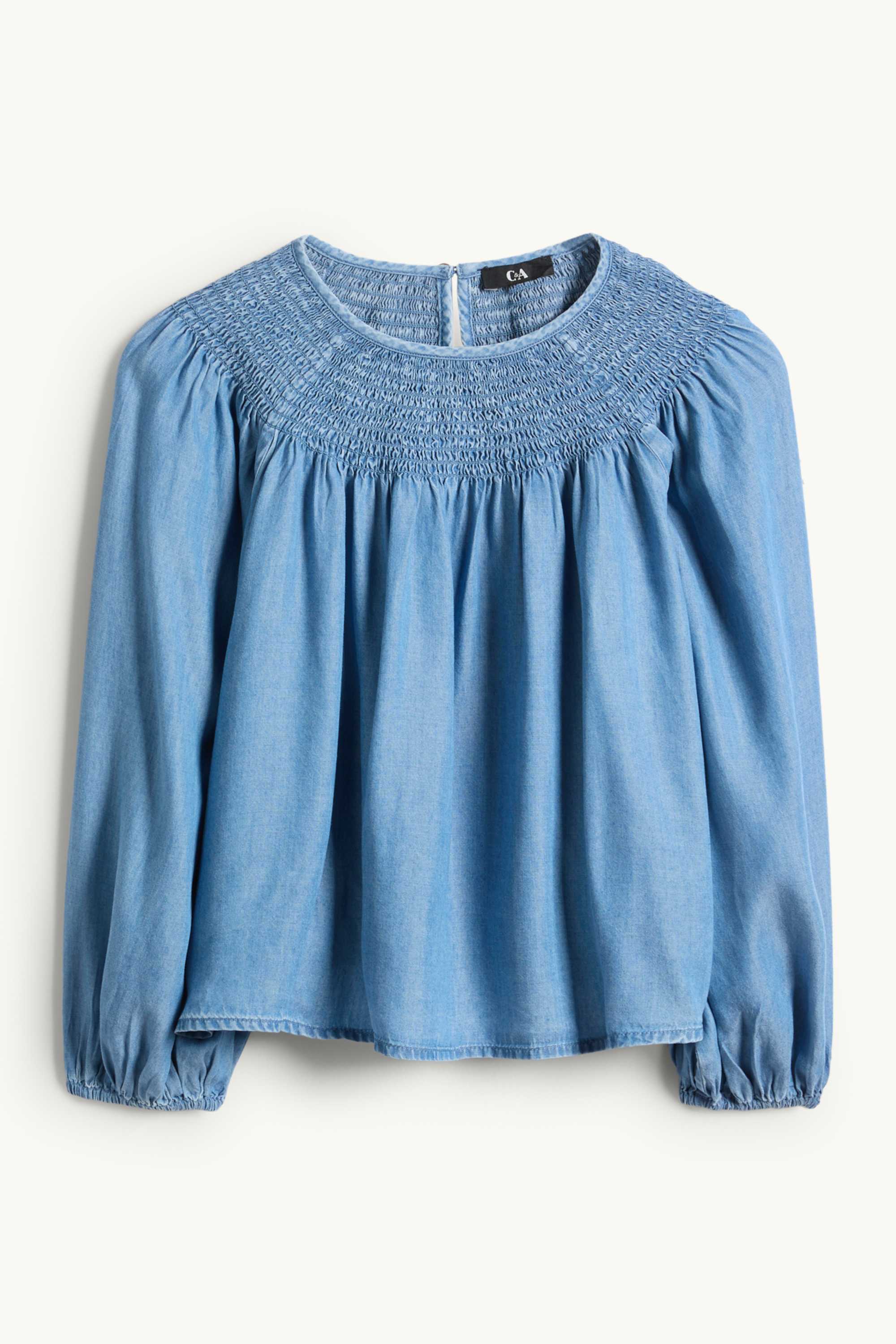 Blouse - denim look - smocked blue