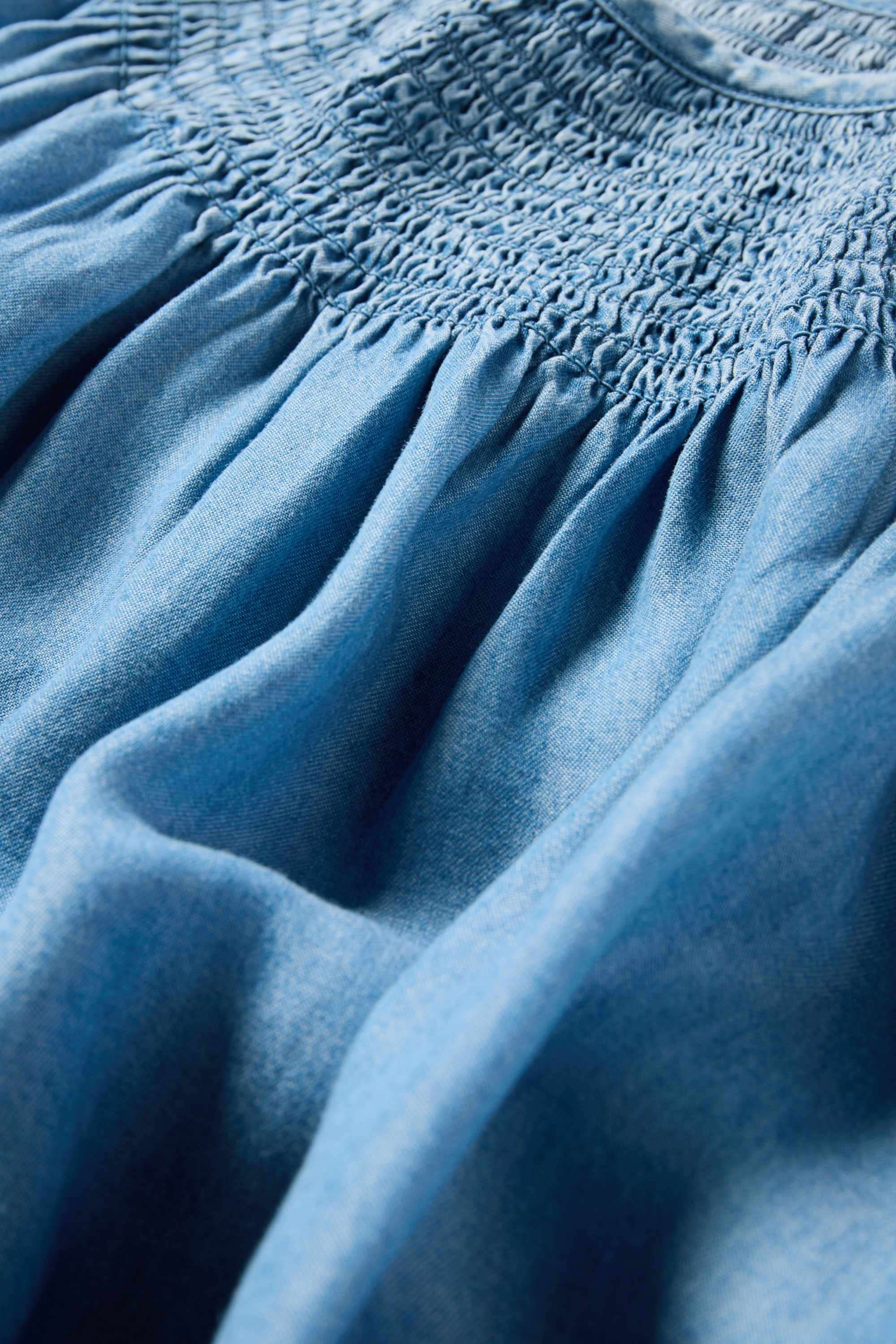 Blouse - denim look - smocked blue