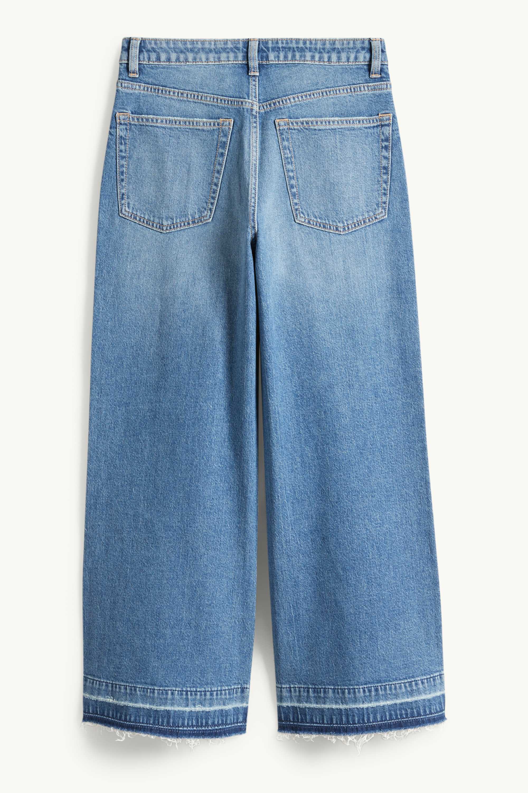 Cropped wide leg jeans - mid-rise waist blue denim