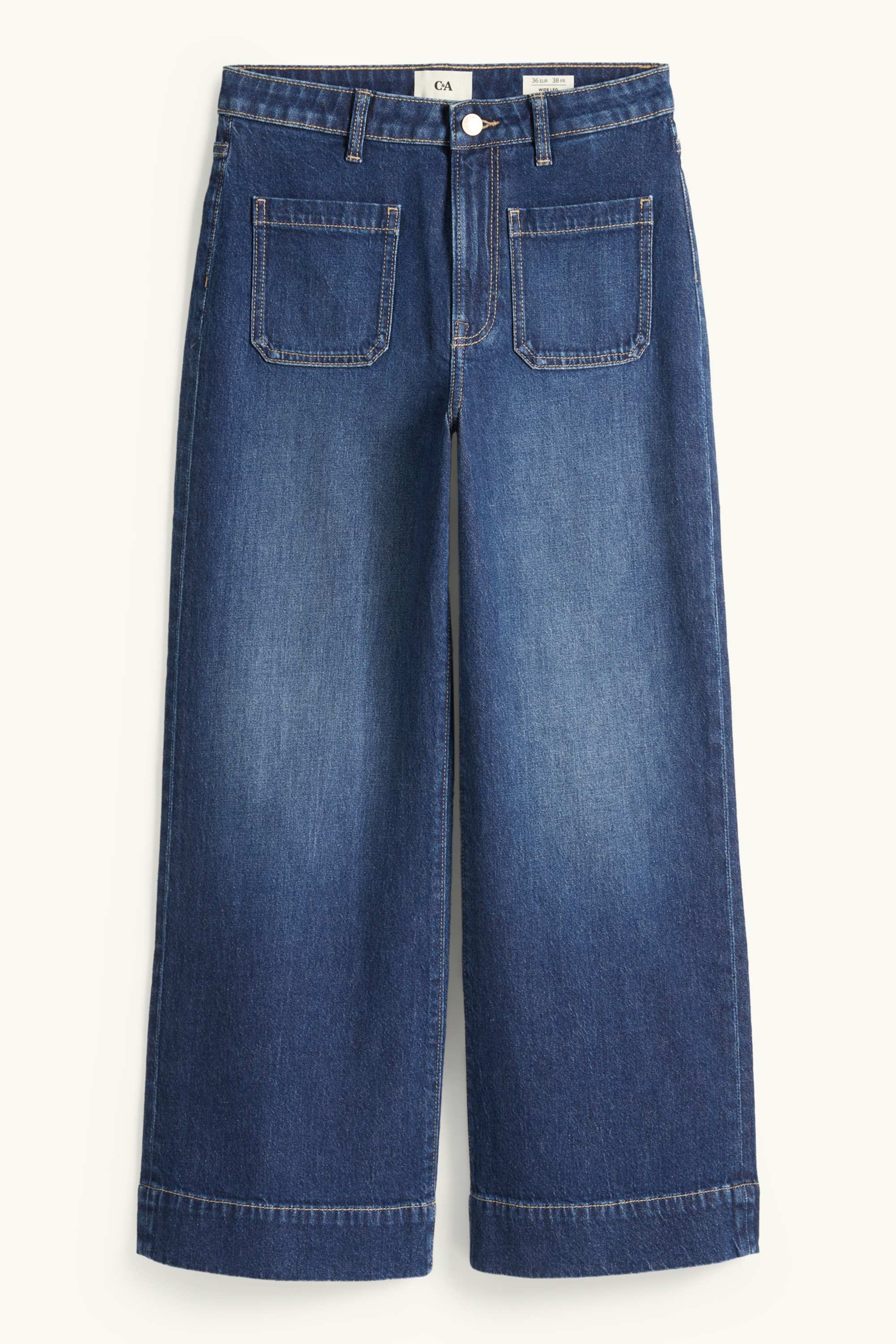 Cropped wide leg jeans - mid-rise waist denim-dark blue