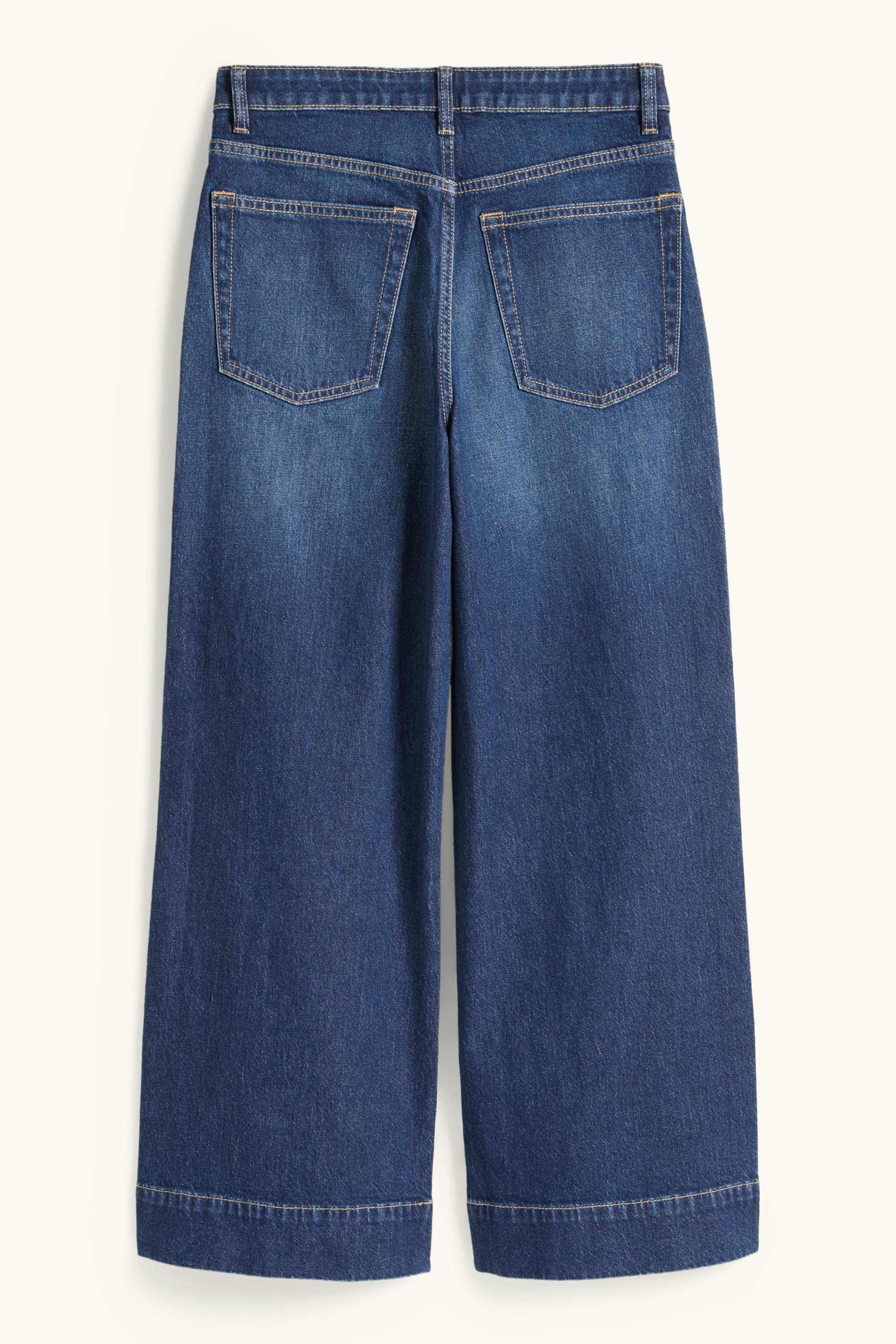 Cropped wide leg jeans - mid-rise waist denim-dark blue