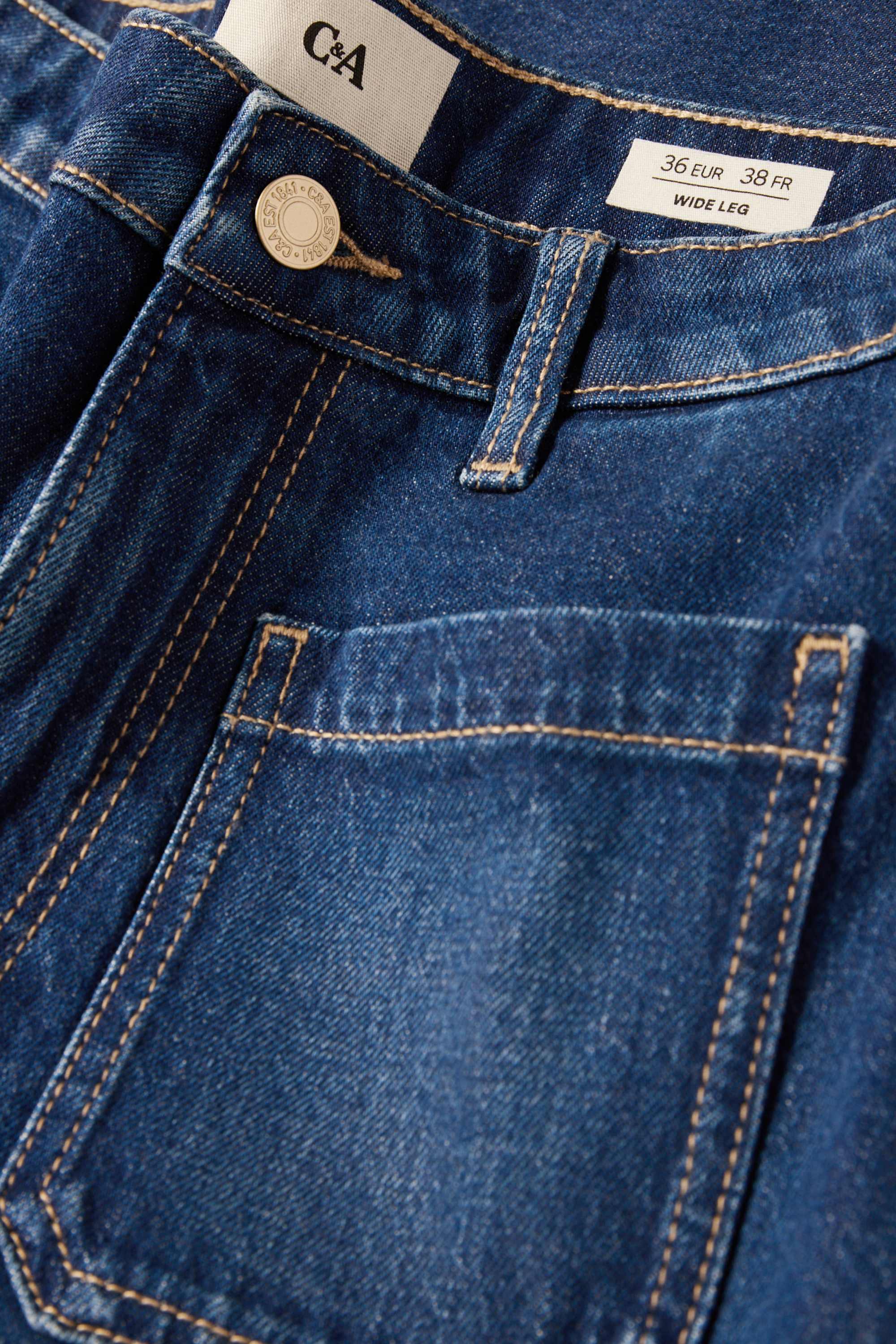 Cropped wide leg jeans - mid-rise waist denim-dark blue