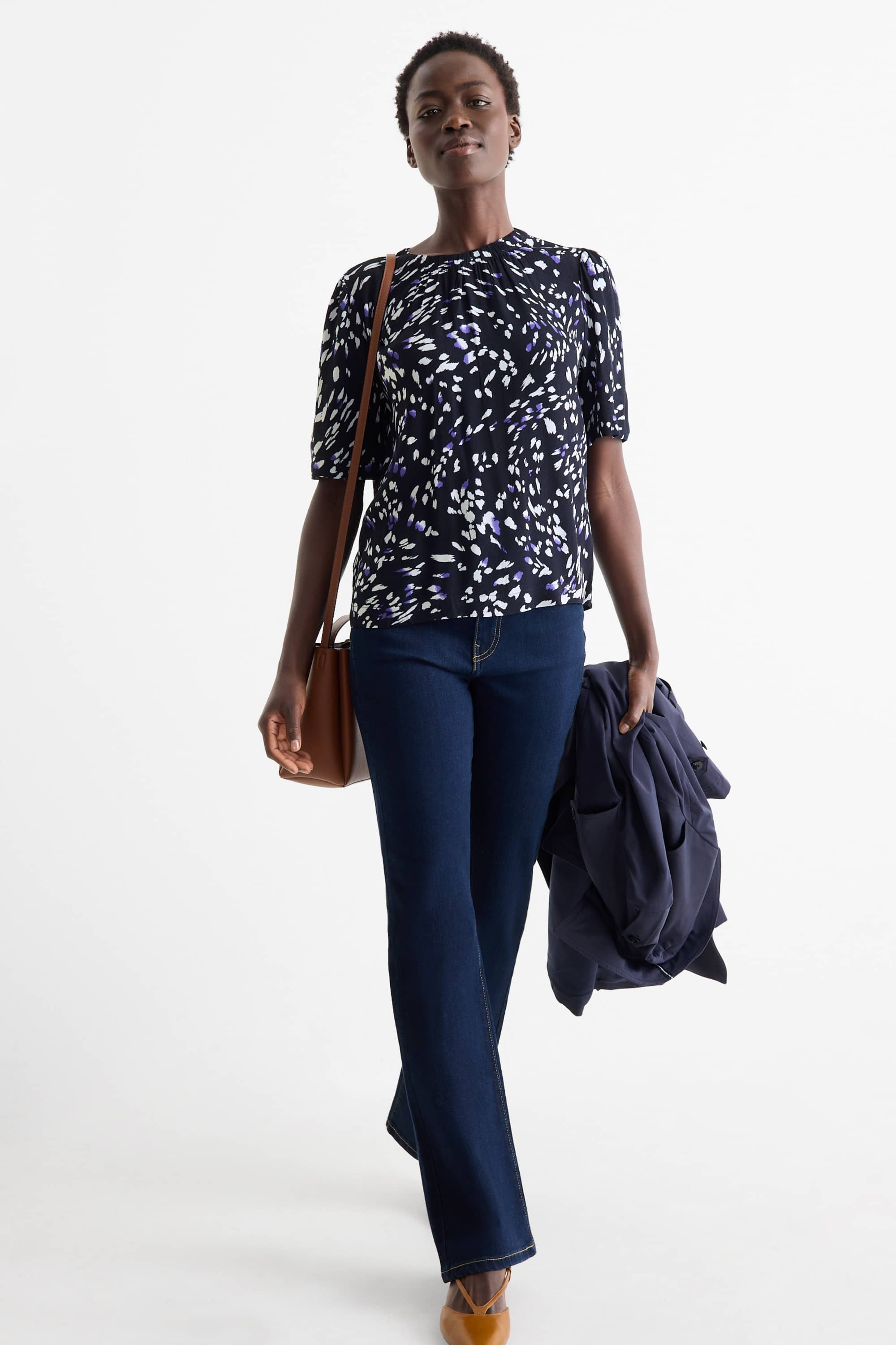 Blouse - patterned dark blue