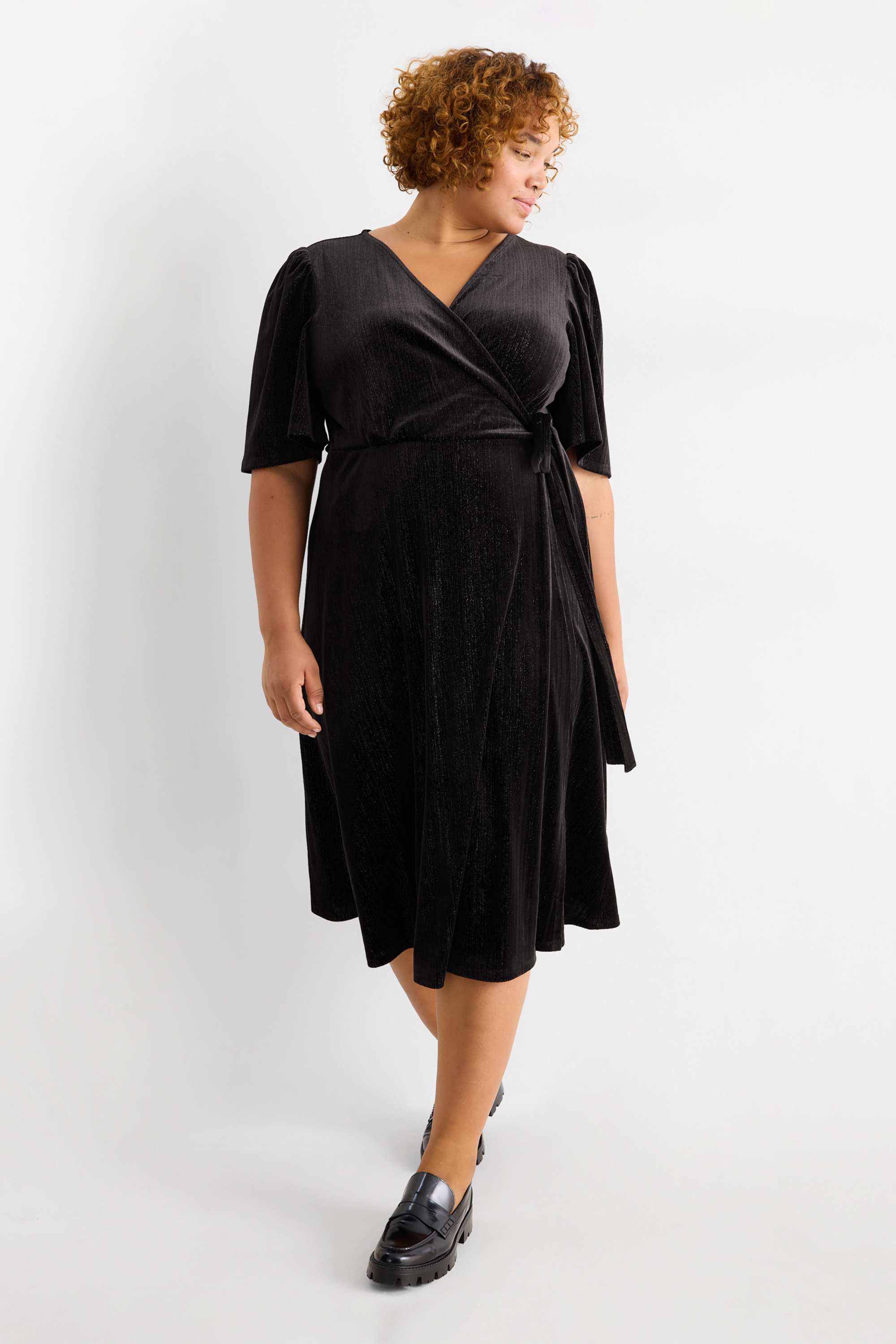 Velvet wrap dress - straight fit black