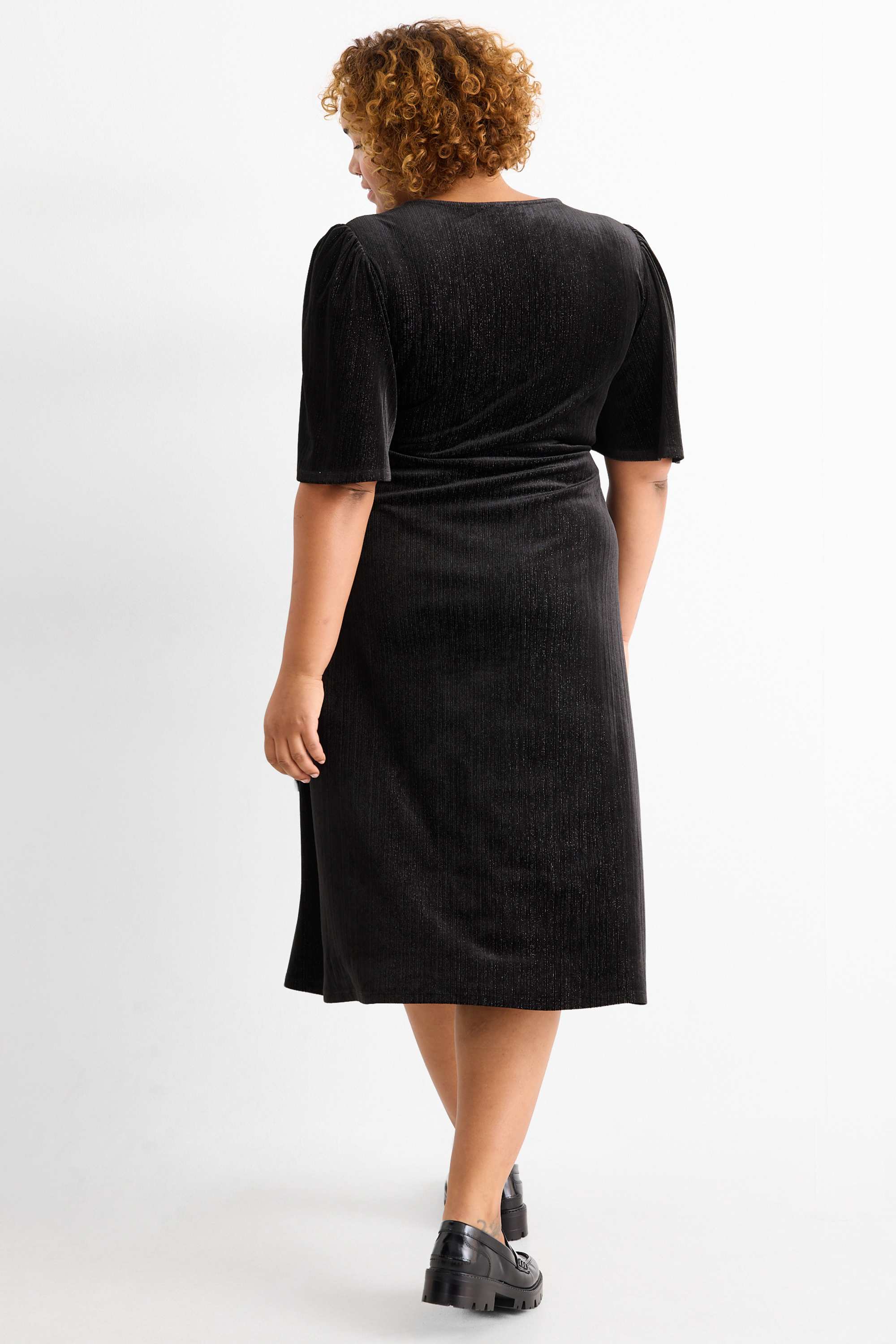 Velvet wrap dress - straight fit black