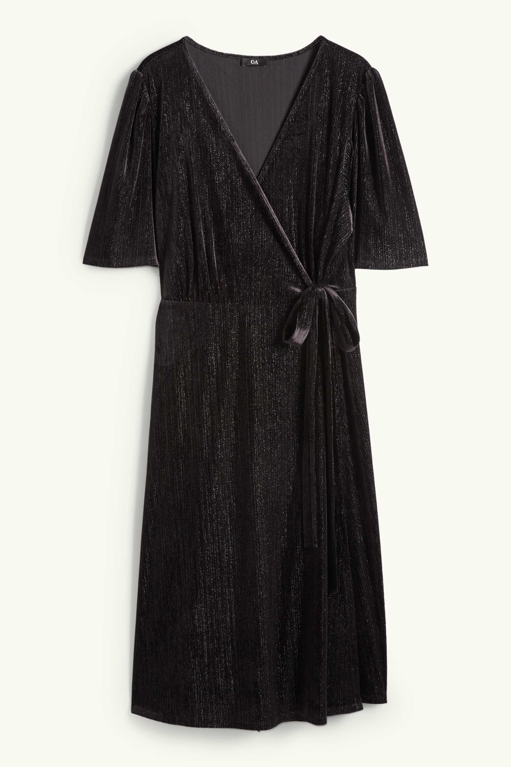 Velvet wrap dress - straight fit black