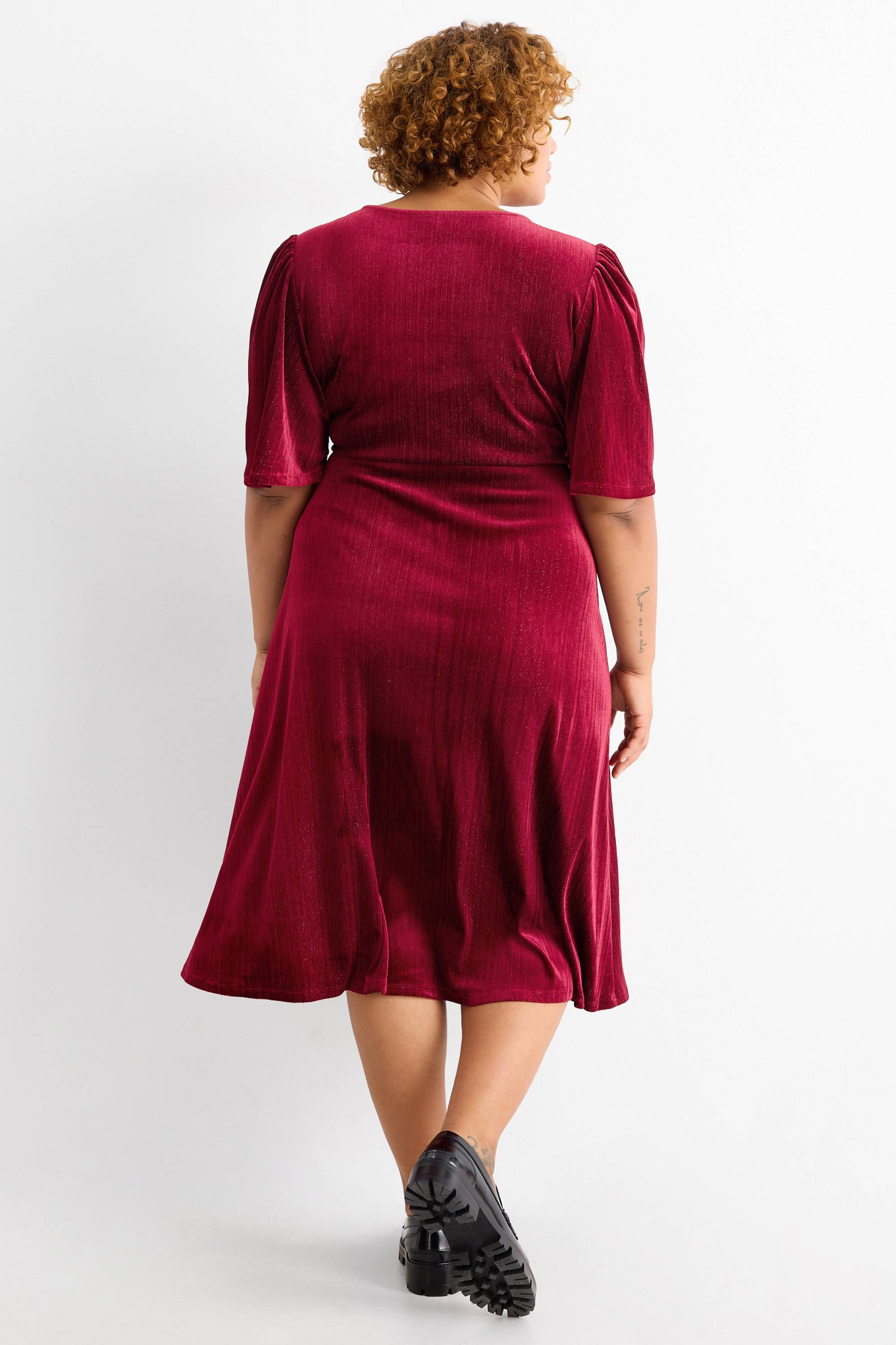 Velvet wrap dress - straight fit dark red