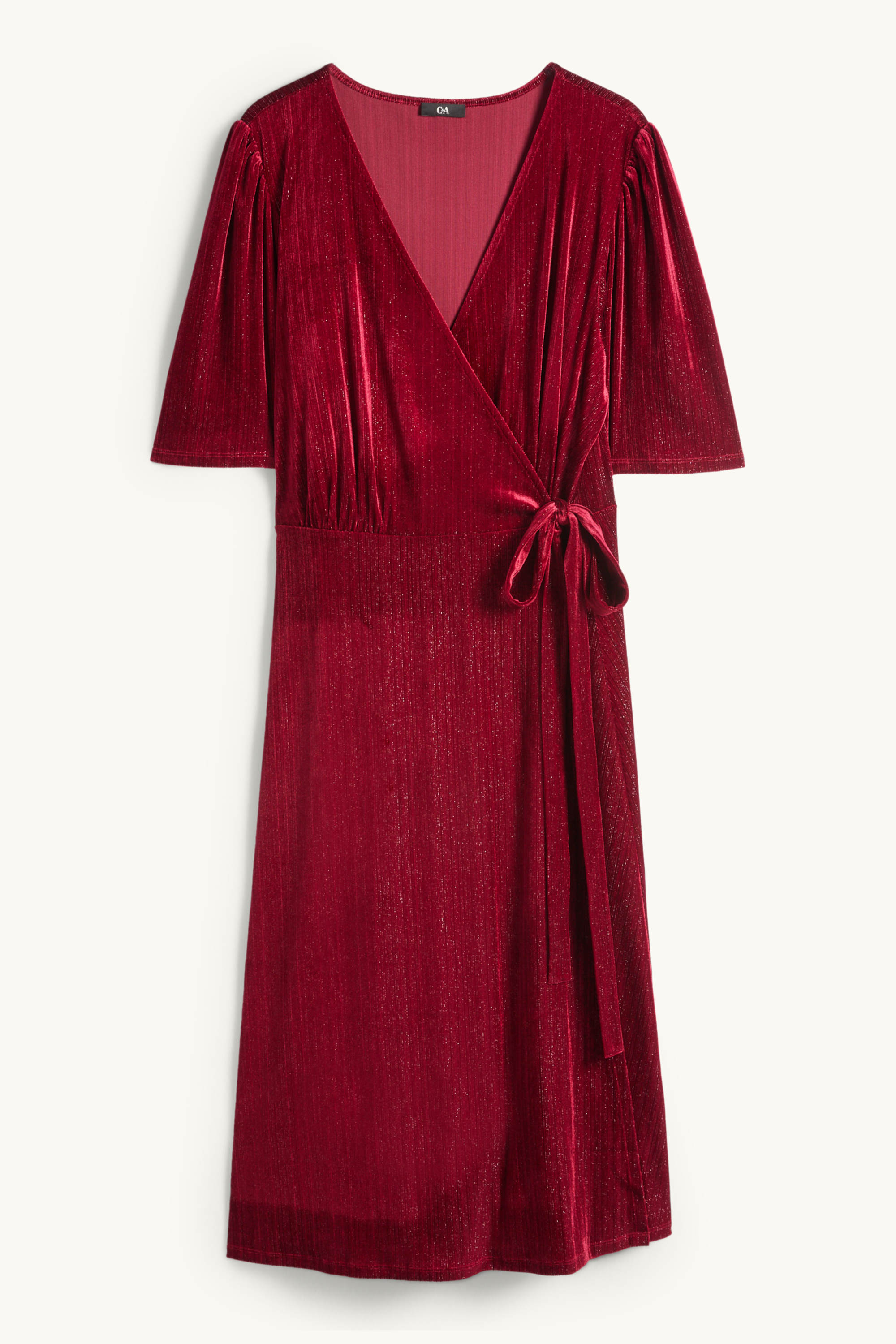 Velvet wrap dress - straight fit dark red