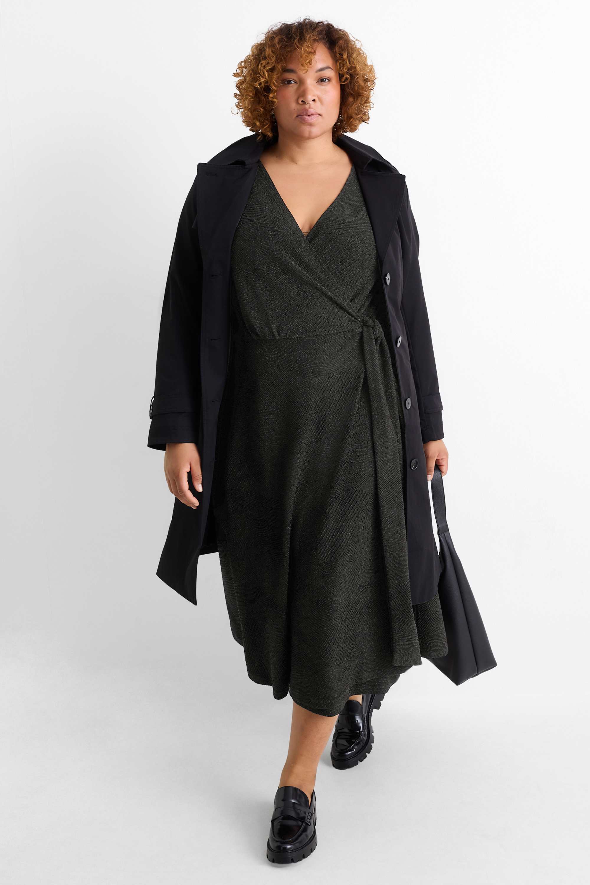 Wrap dress - straight fit - textured black