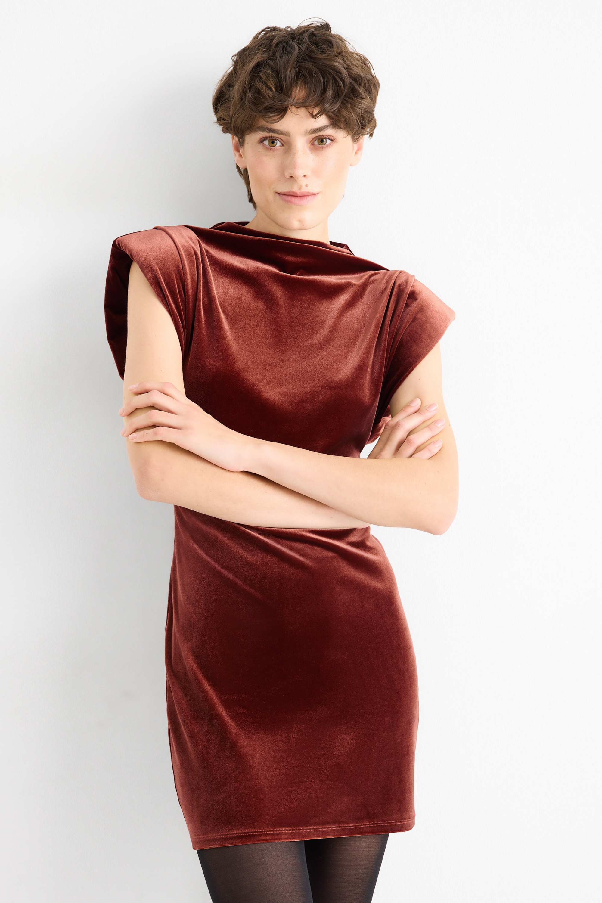 Velvet bodycon dress rust