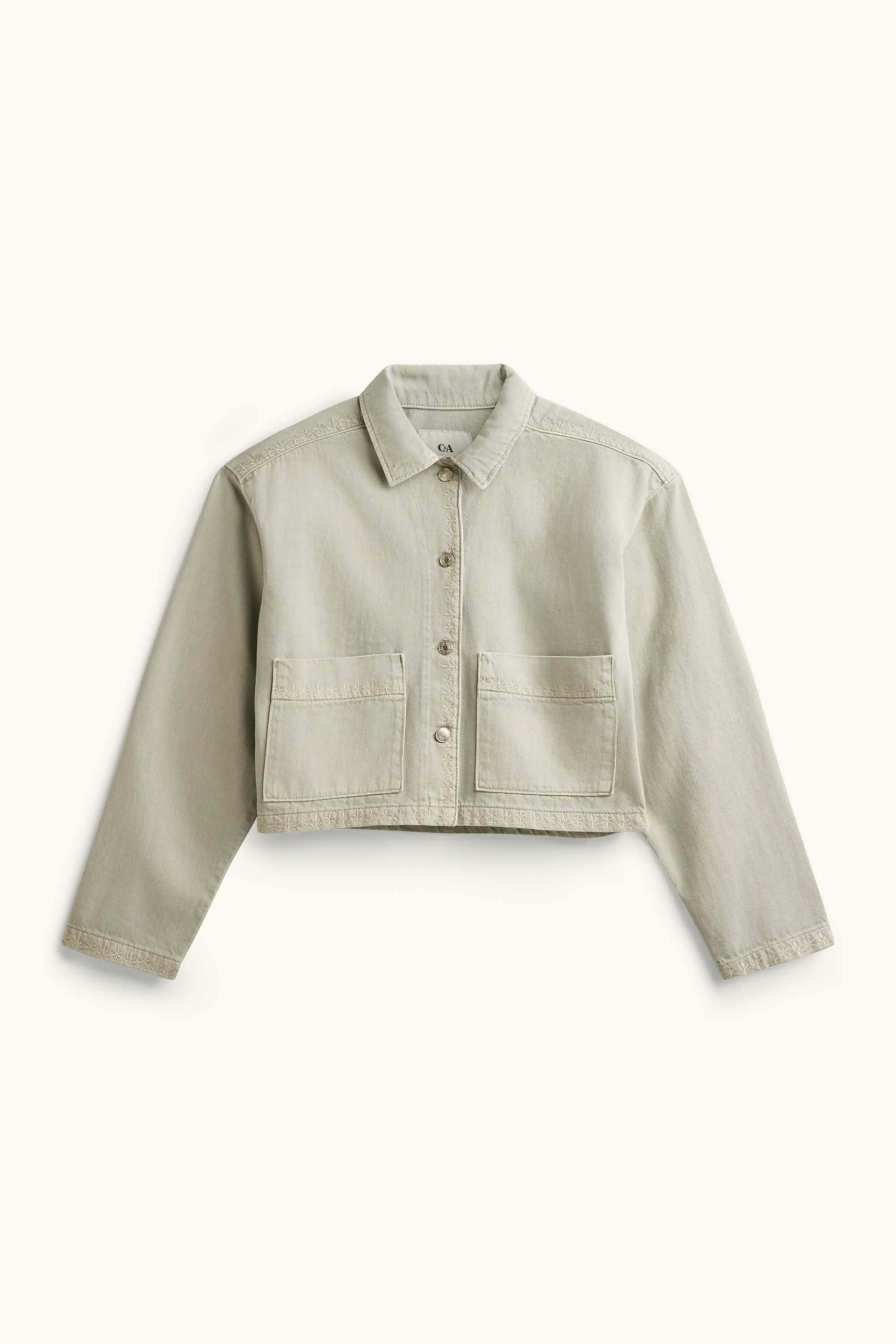 Cropped denim jacket - embroidered green
