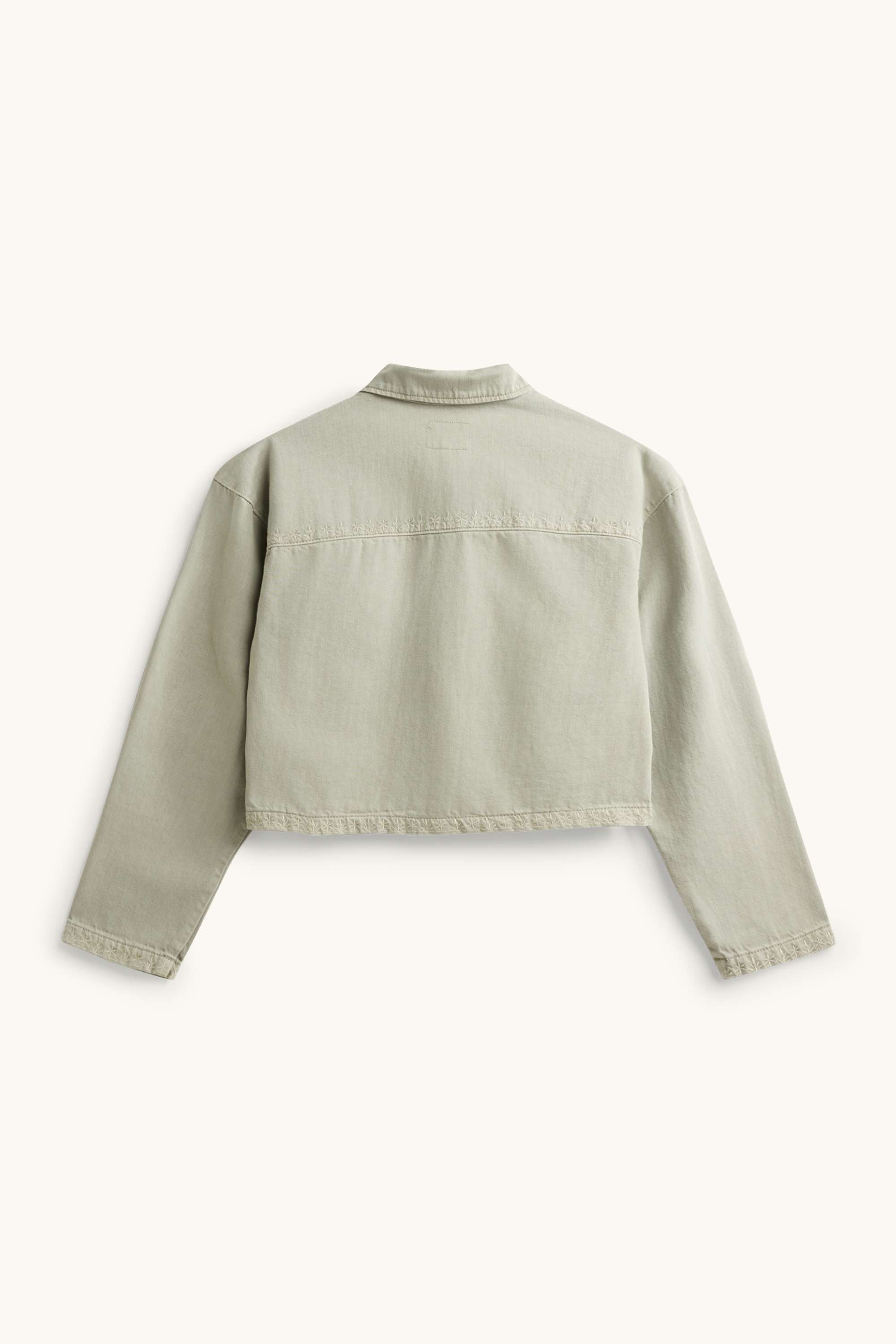 Cropped denim jacket - embroidered green