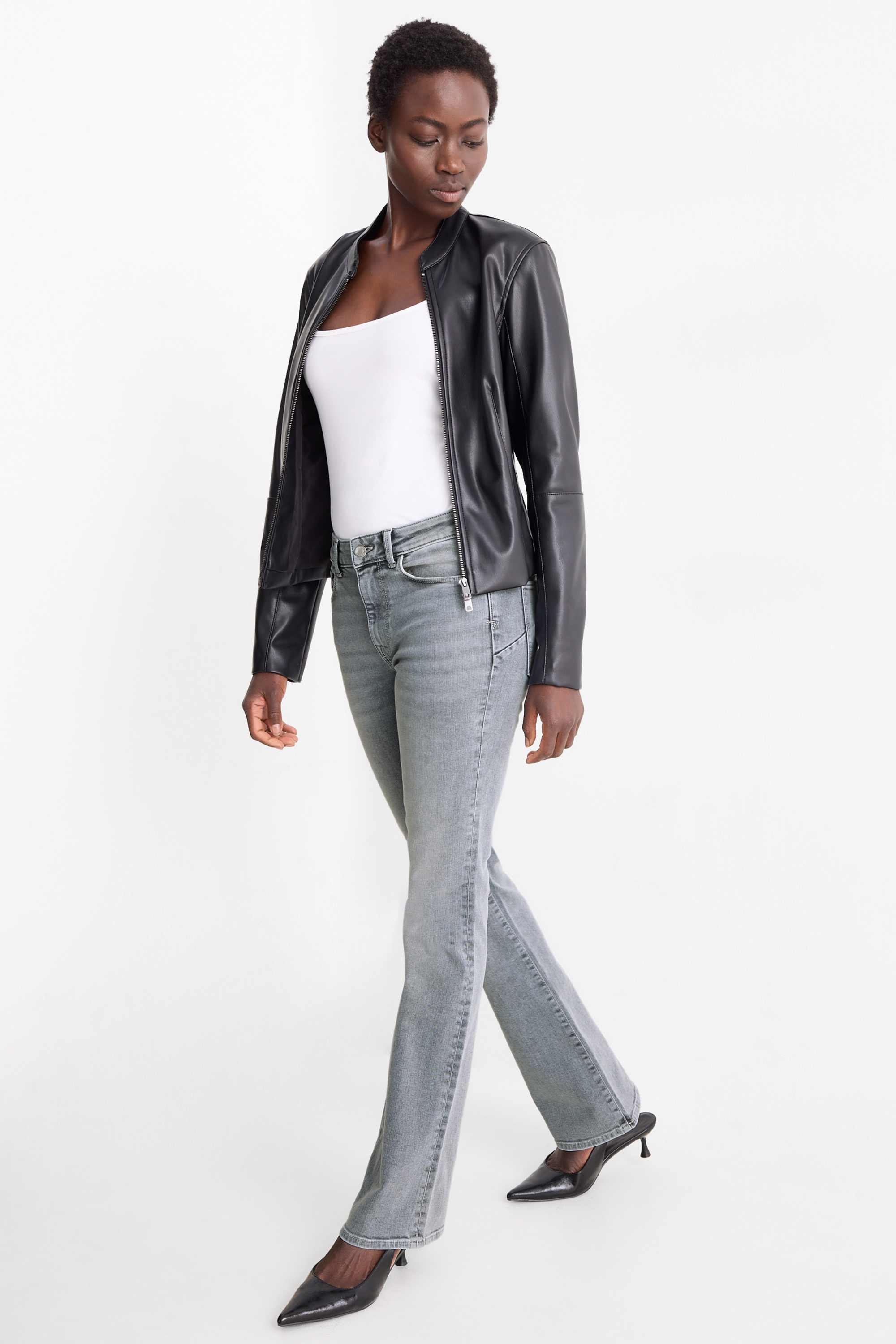 Bootcut jeans - mid-rise waist - shaping jeans - LYCRA® denim-light gray