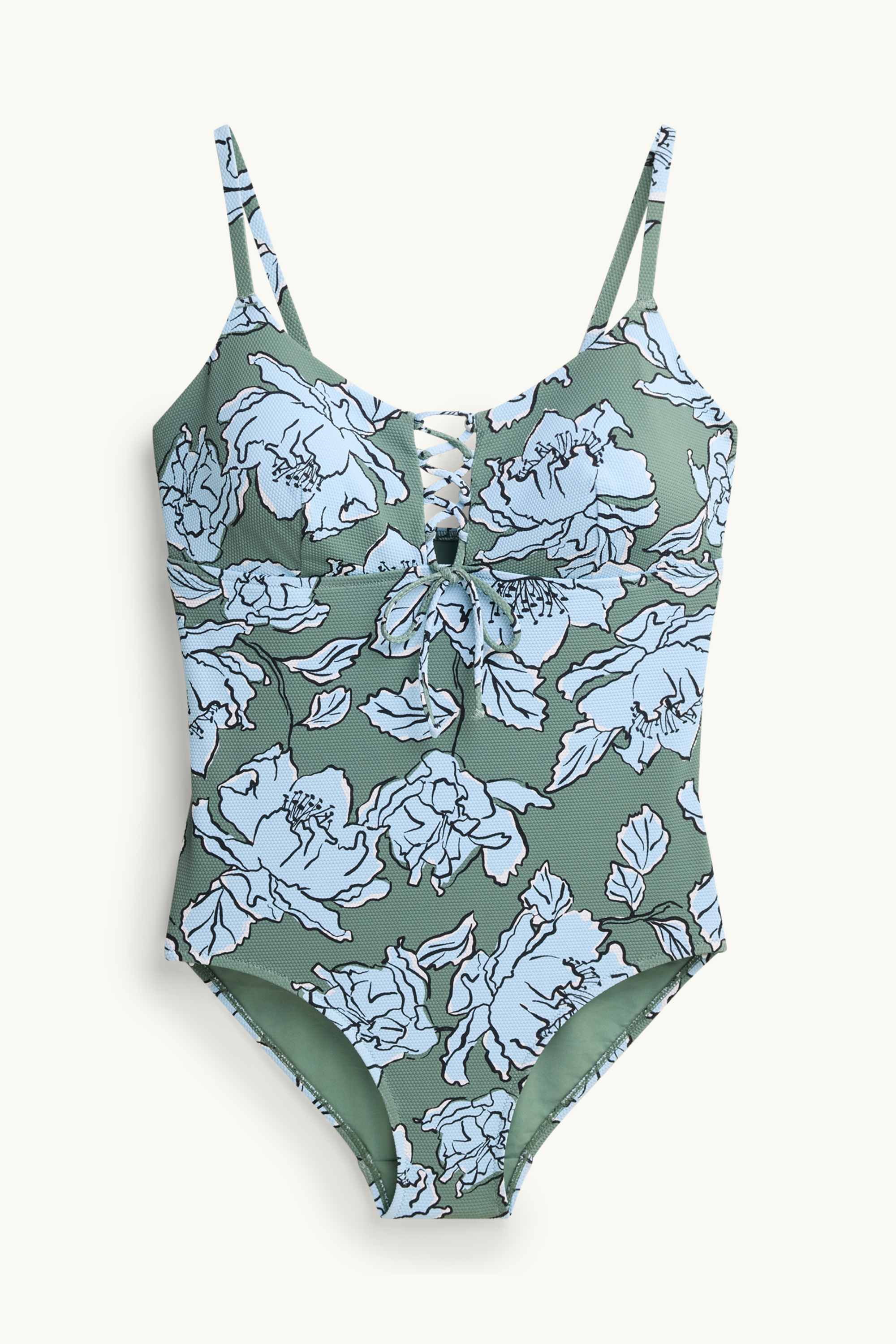 Swimsuit - padded - LYCRA® - floral - textured green