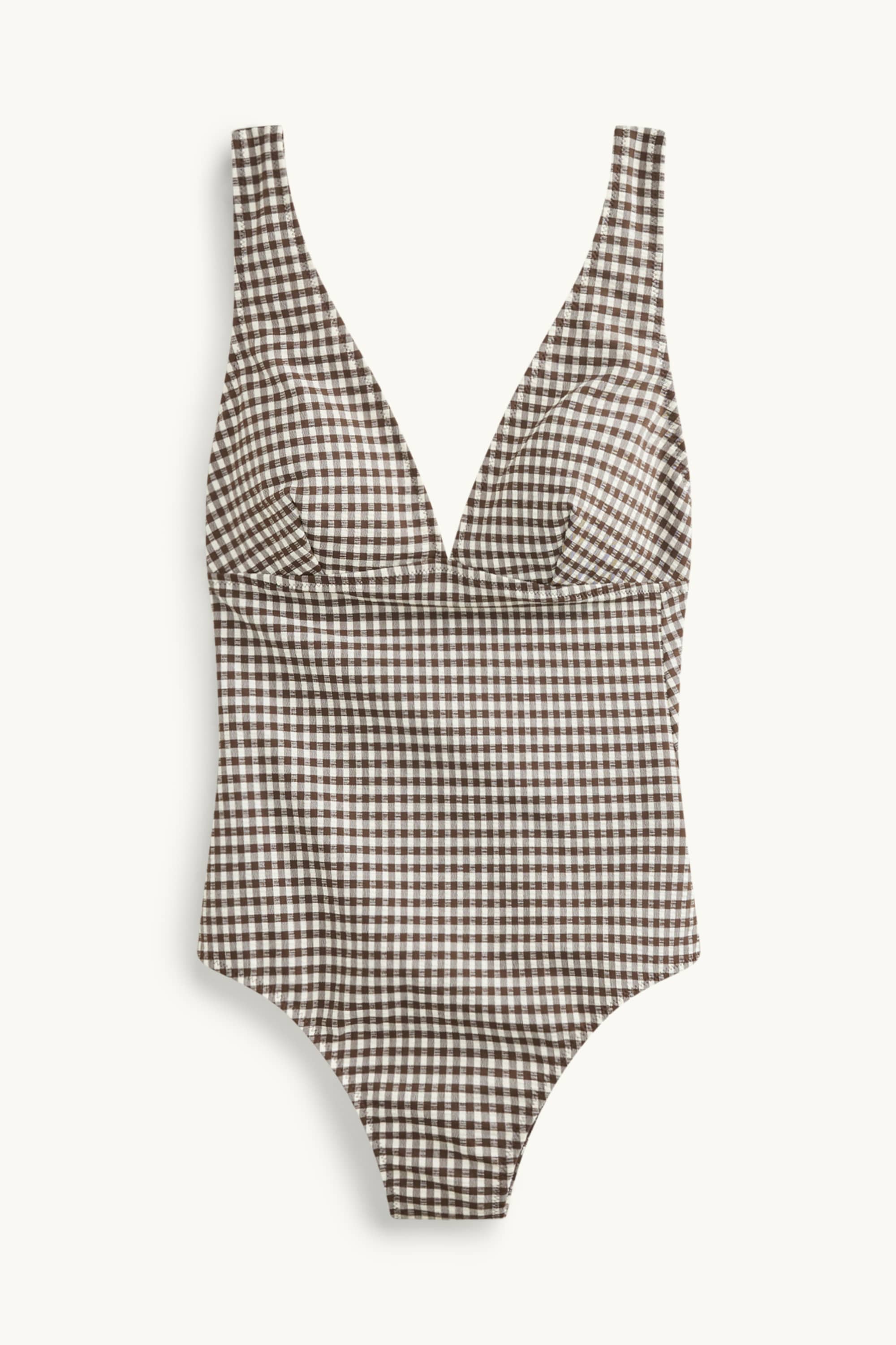 Shaping swimsuit - padded - LYCRA® XTRA LIFE™ - check brown / cremewhite