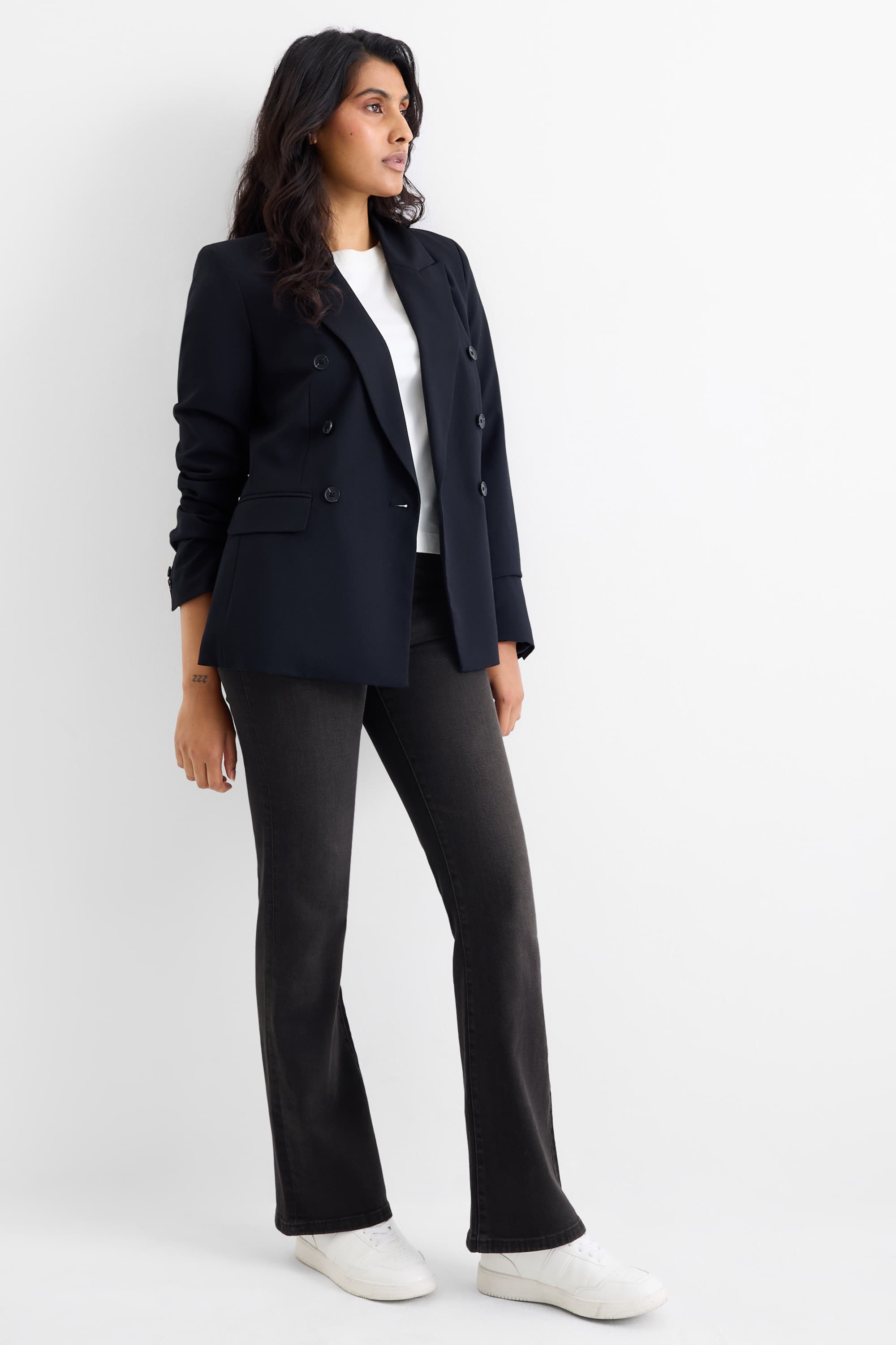 Flared jeans - high waist denim-dark gray