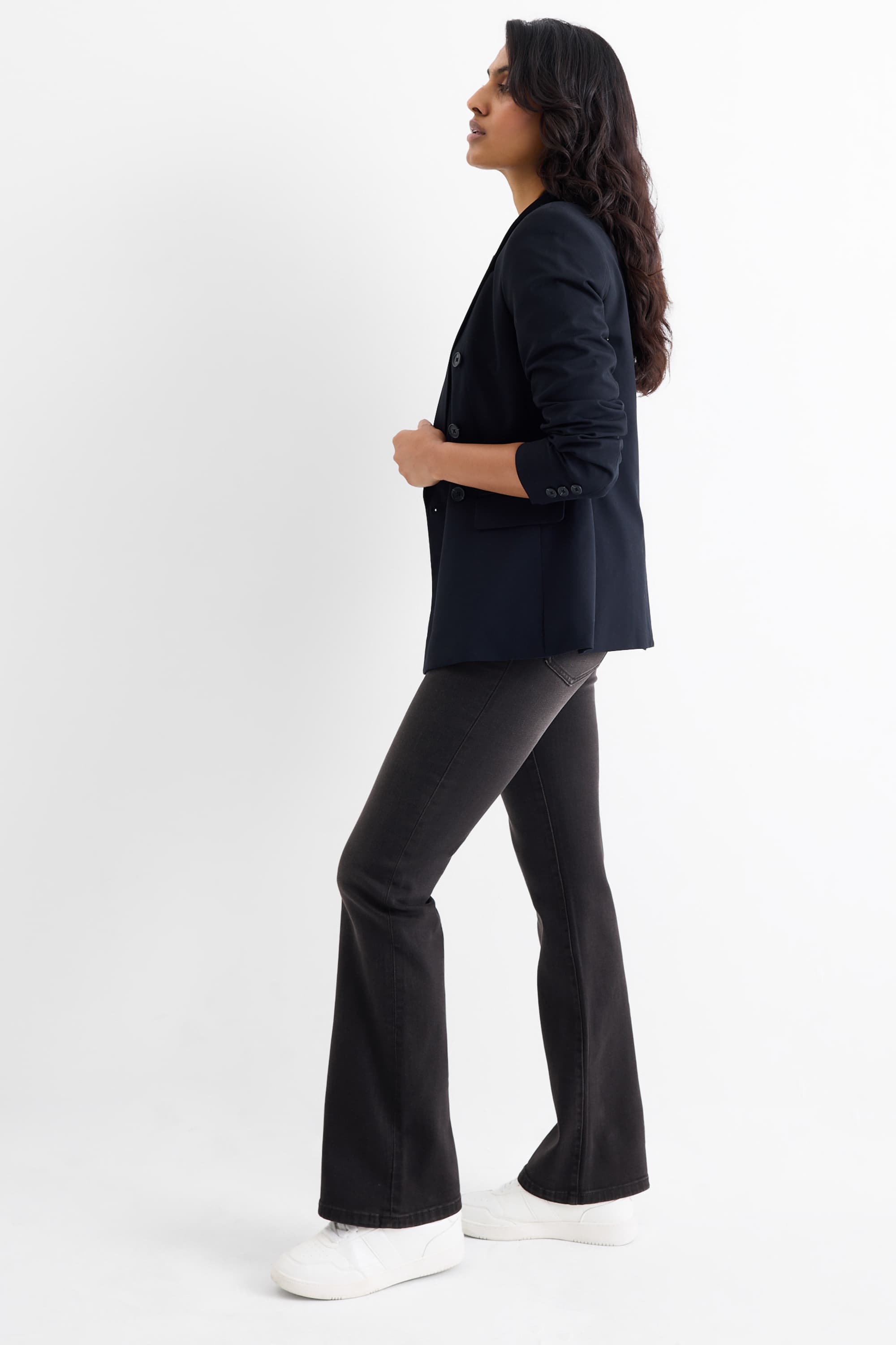 Flared jeans - high waist denim-dark gray