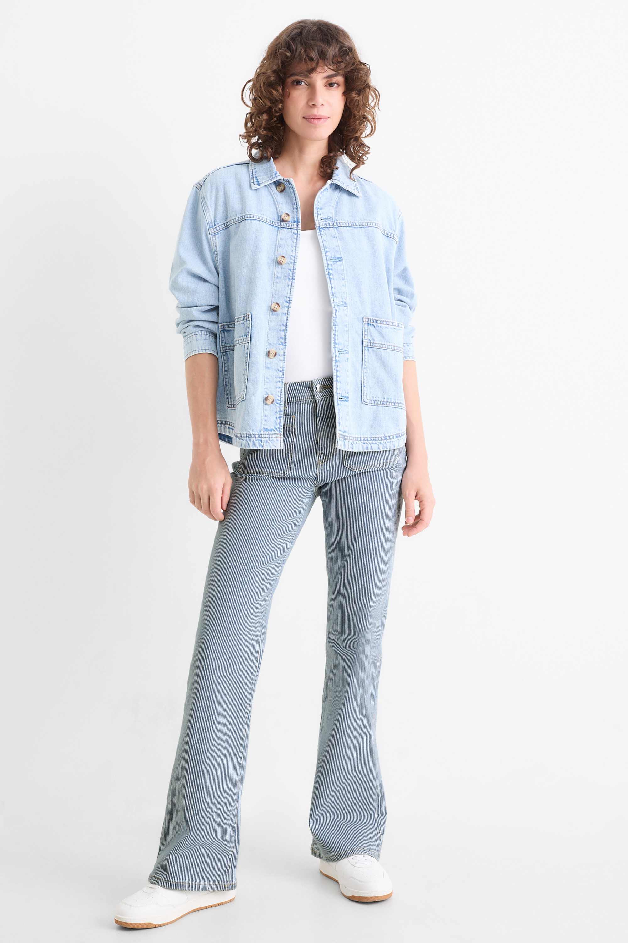 Flared jeans - mid-rise waist - striped blue