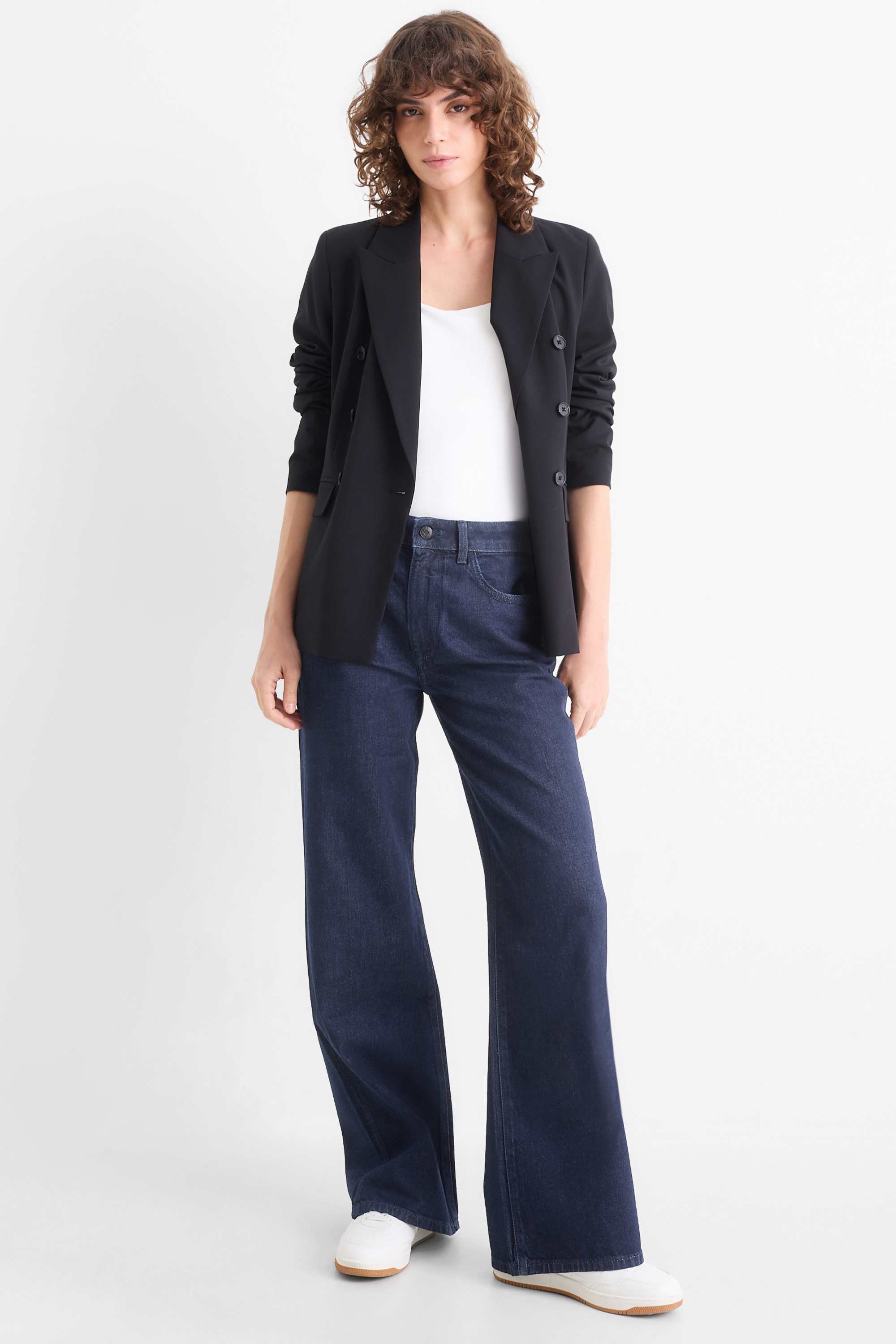 Wide leg jeans - mid-rise waist dark blue
