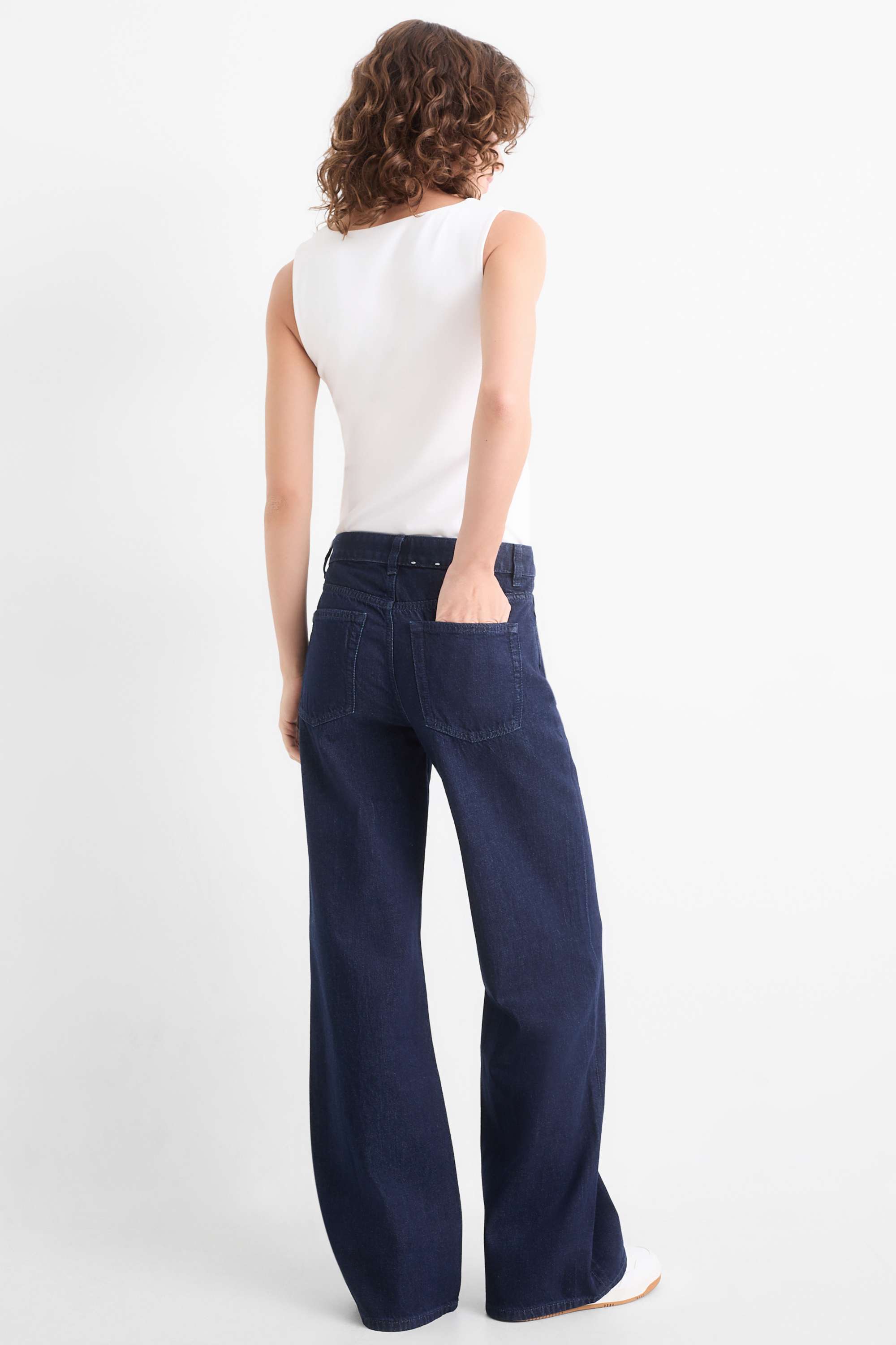 Wide leg jeans - mid-rise waist dark blue
