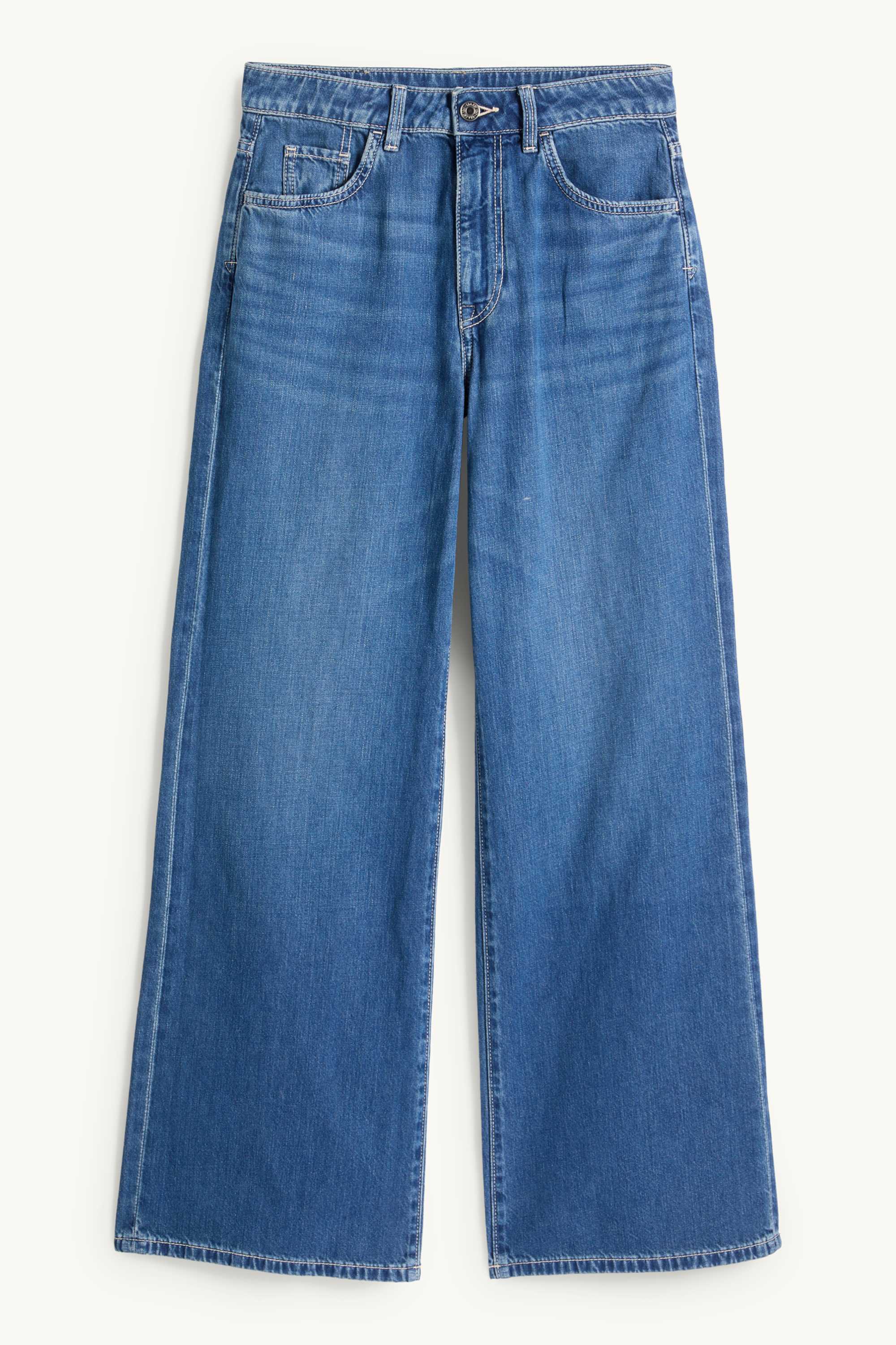 Wide leg jeans - mid-rise waist blue denim