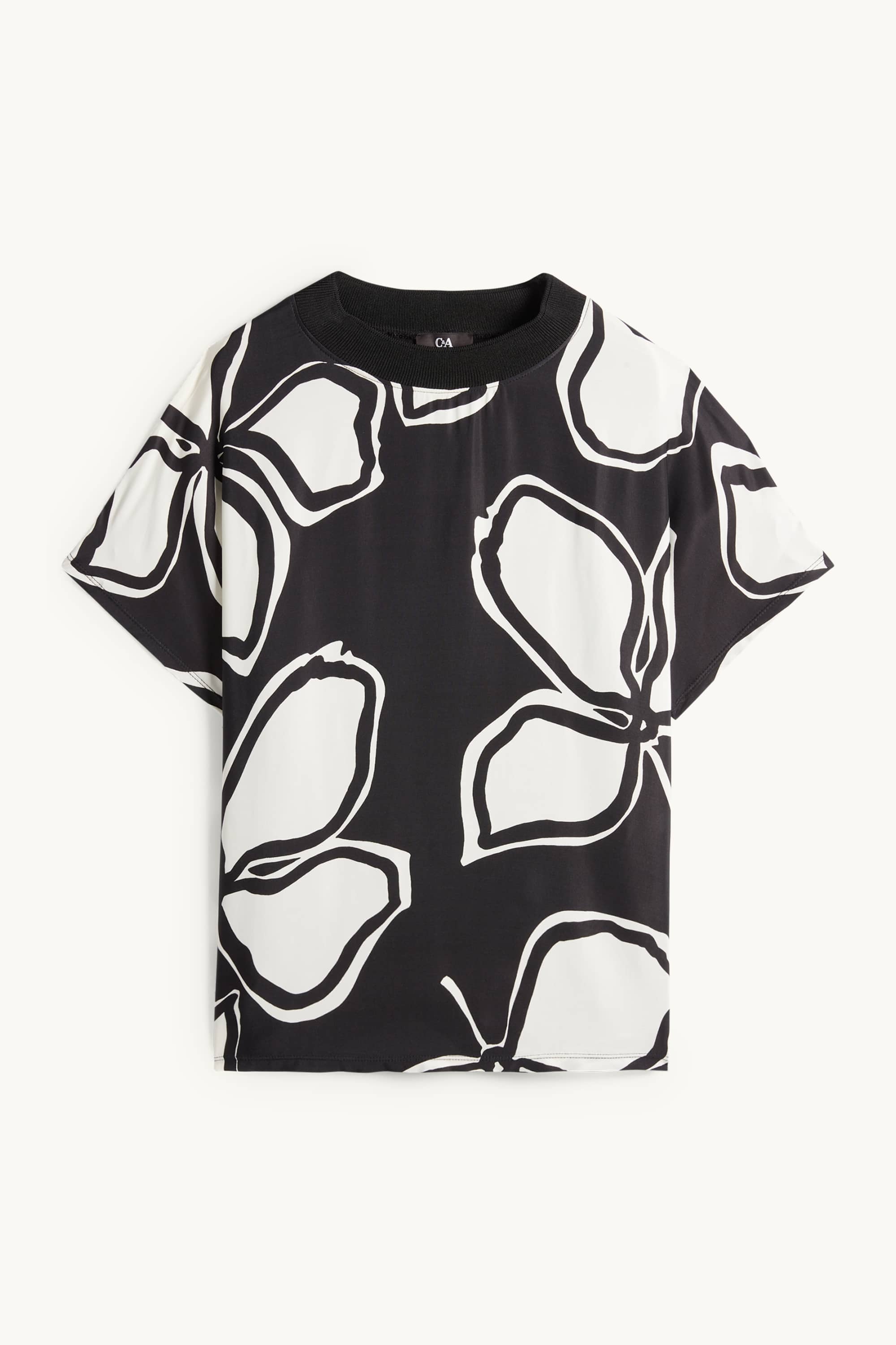T-shirt - relaxed fit - floral black / beige (1)