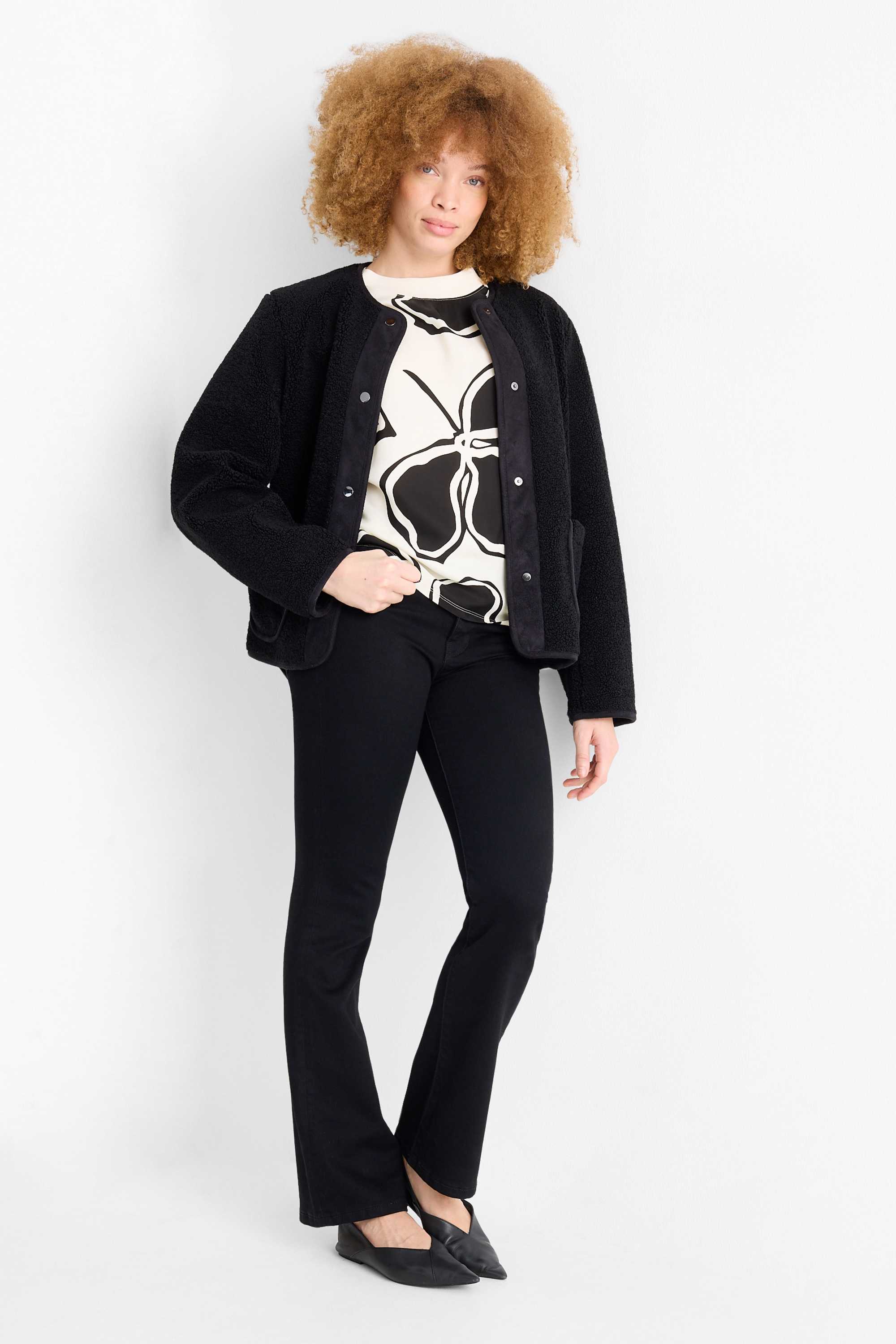 T-shirt - relaxed fit - floral black / beige (2)