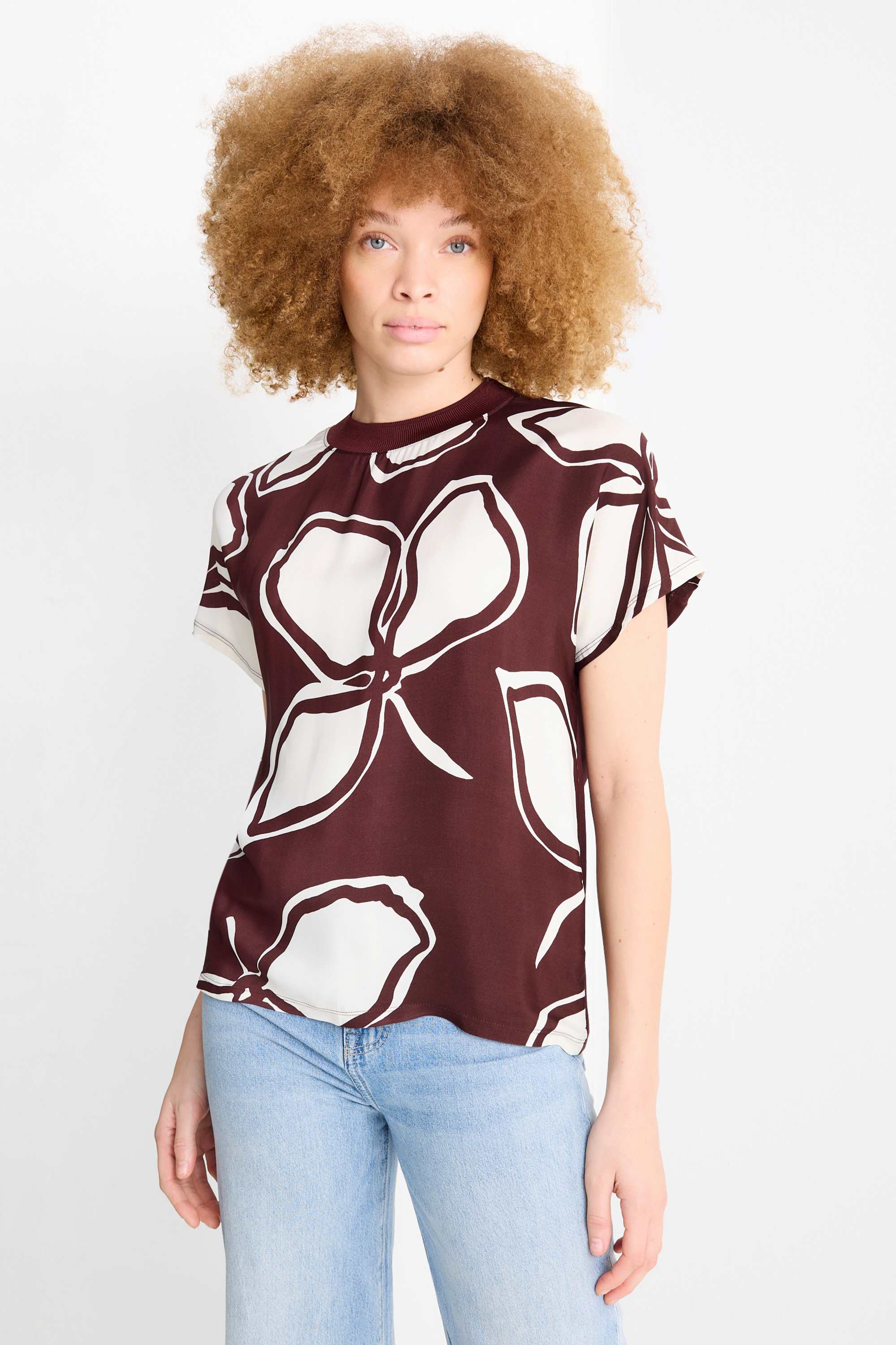 T-shirt - relaxed fit - floral brown / beige