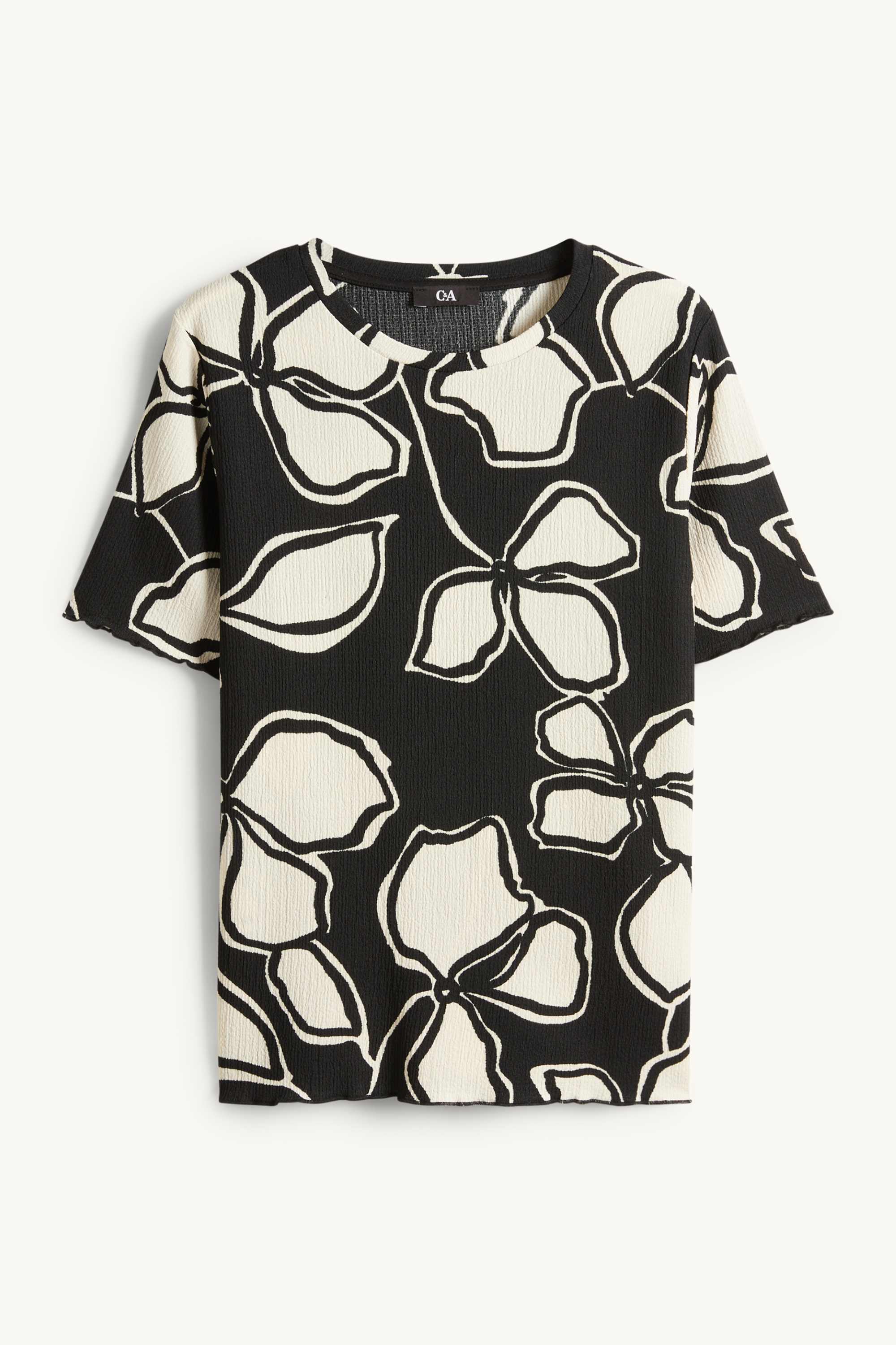 T-shirt - regular fit - floral black / beige (1)